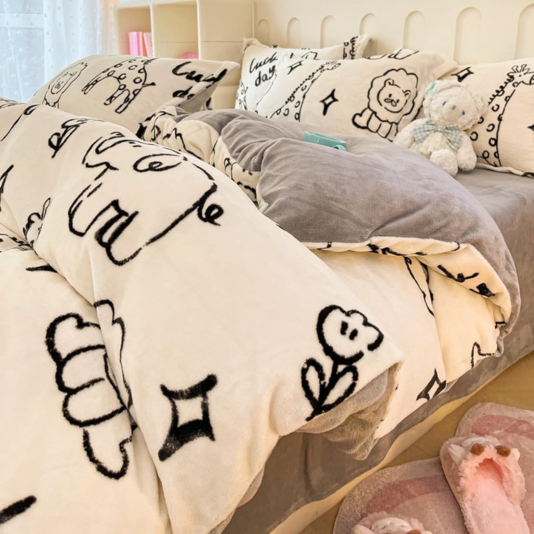 布団カバー シングル ３点セット 可愛い 寝具カバー フランネル ふわふわ 冬用 あったか 敷き布団カバー シーツ ベッドシーツ 枕カバー 防寒対策 防ダニ 防臭加工 蓄熱機能 掛けふとんカバー 保温｜Funny Life 店