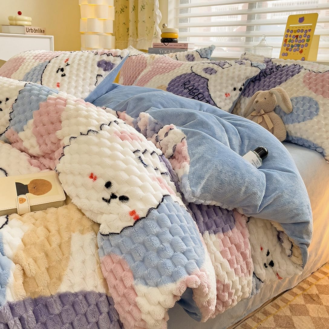 布団 カバー 冬用 ダブル 4点セット あったか 掛け布団カバー フランネル ふわふわ 可愛い 敷き布団カバー 保温性 シーツ ベッドシーツ 枕カバー 防寒対策 防ダニ 防臭加工 蓄熱機能 掛けふとん｜Funny Life 店