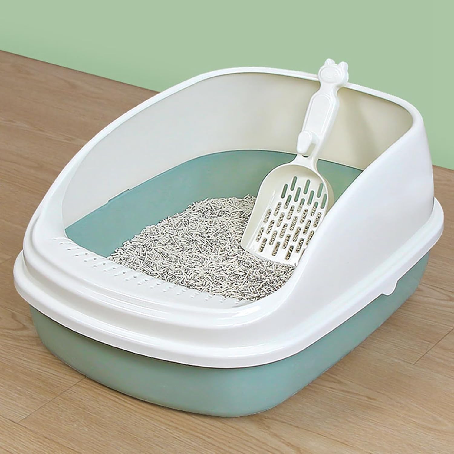 猫用トイレ本体 大きい 猫トイレ 28*40*13cm スコップ付き 大きめ 引き出し式 防止 耐久性 砂の飛び散り防止 子猫、小柄な猫用 漏れ防止 臭わない 清潔トイレ 大きい 全年齢猫用 グリーン