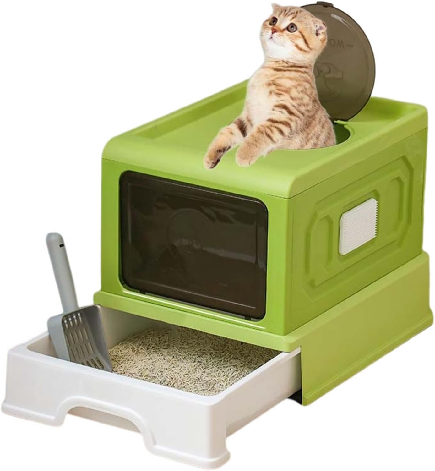 猫用トイレ本体 大きい 密閉型 38*50*38cm 猫トイレ スコップ付き 大きめ 防止 丸洗い可能 耐久性 砂の飛び散り防止 子猫、小柄な猫用 漏れ防止 臭わない 清潔トイレ 大きい 全年齢猫用