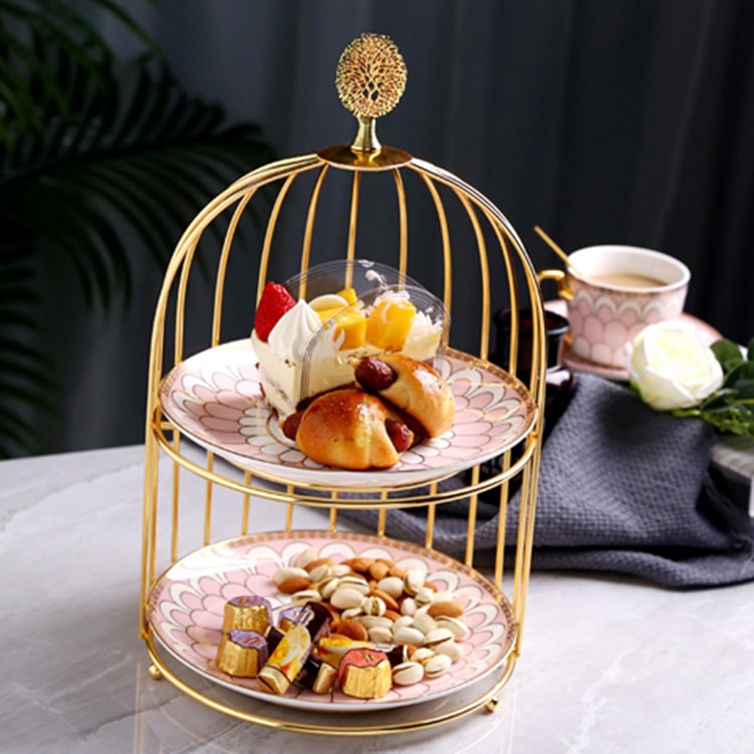 ケーキスタンド 展示スタンド 1層 2層 セラミック 西洋風 円形 誕生日 宴会テーブル 記念日 収納ホルダー ケーキデコレーションツール コンパクト ケーキ陳列台 サービングプラッター 花柄