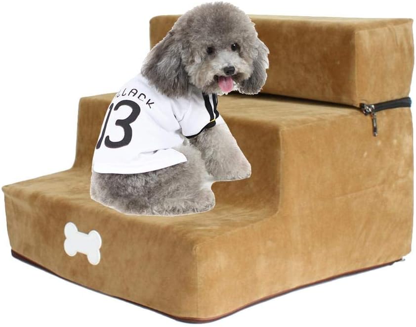ベッドステップ 犬用踏み台 ベッド用階段 ペット用品 犬用ステップ 犬踏み台 3段 ミニタイプ LUERME 小型犬 怪我防止 滑り止め 高密度フオーム 洗えるカバー 介護用 安全 耐久 心地よい