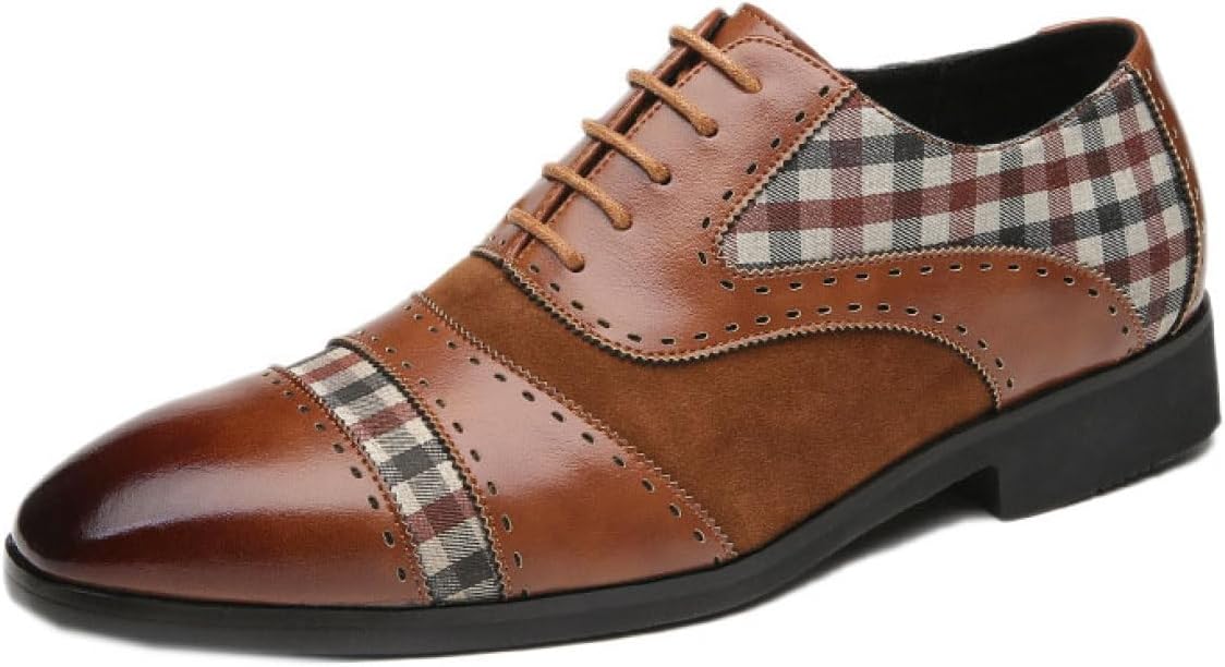 ビジネスシューズ メンズ 異素材 キングサイズ ドレスシューズ 通気 夏 フォーマル レースアップシューズ 大きいサイズ チェック柄 内羽根 フォーマルシューズ 本革調 新郎 司会 メンズシューズ イ
