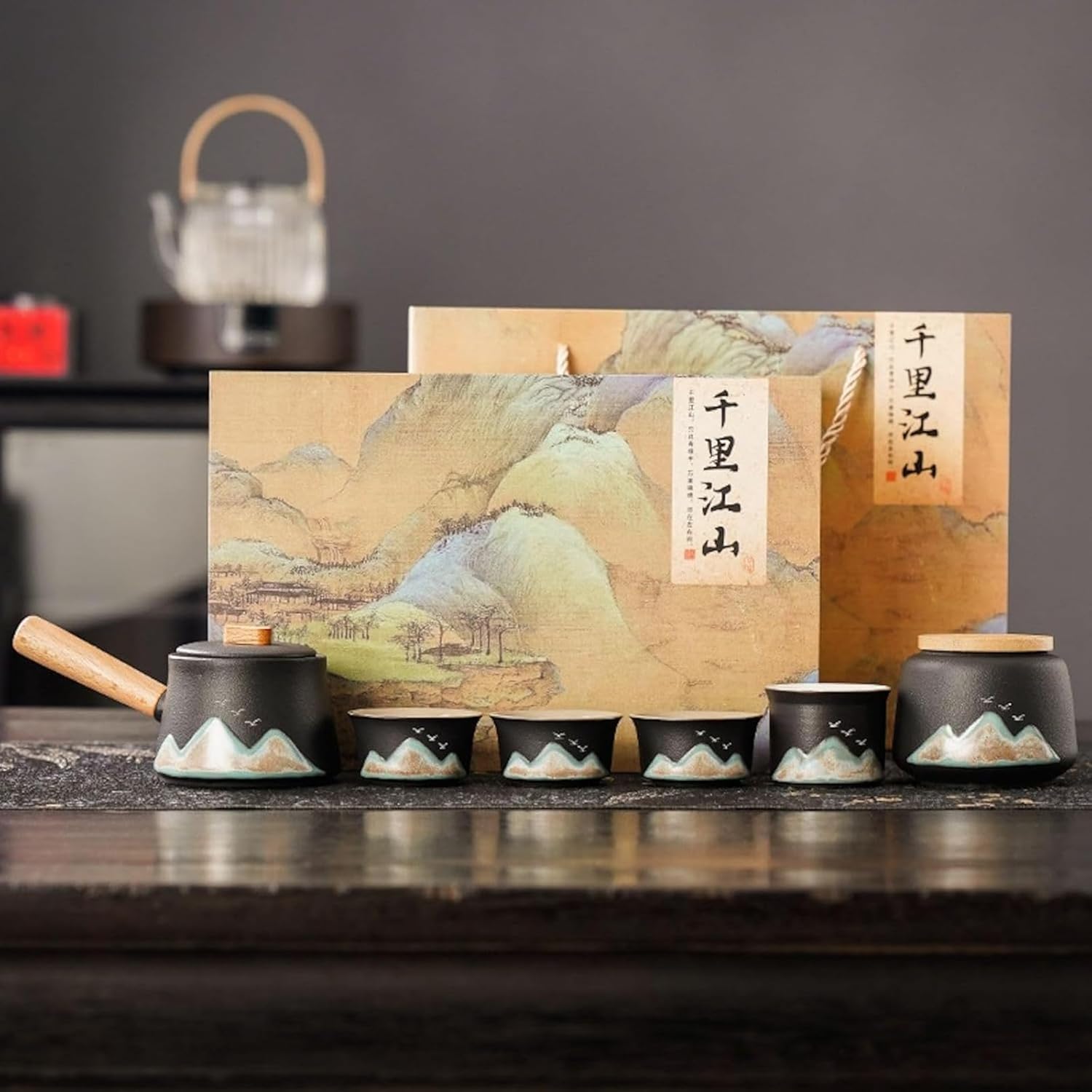 中国茶器セット 茶器 茶具 陶器 急須 湯呑み お茶缶 セット 携帯 台湾茶器 旅行ティーセット 茶の入れ 携帯用茶具 車載旅行茶器セット お手入れも簡単 高級 父の日 芸術 母の日 6点セット おし