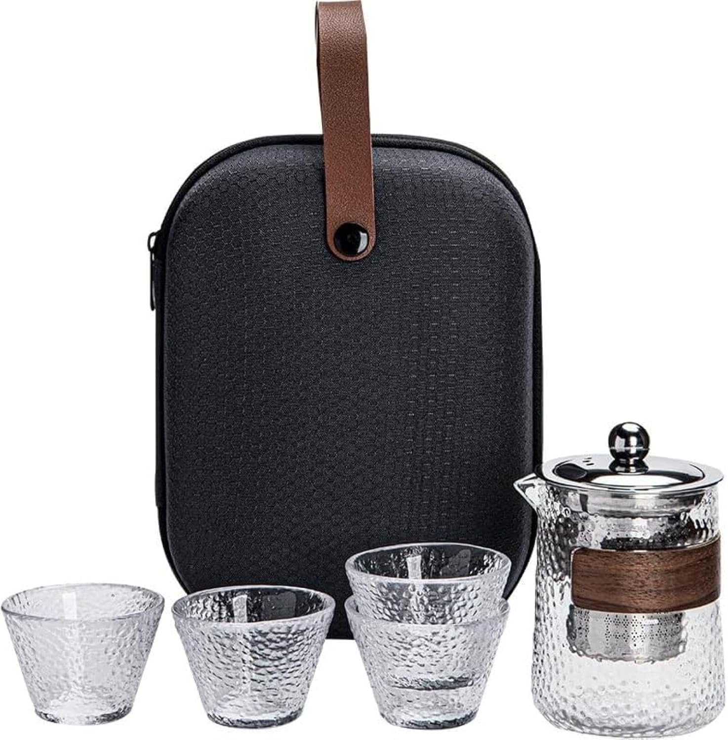 茶器セット ティーセット急須 湯呑セット ティーポット 耐熱ガラス 湯呑 茶器セット 茶芸 茶器 茶皿 茶器乾燥ティートレー カンフー茶 茶具セッ 携帯式 軽量 お出かけ用茶器セット 収納バッグ付き