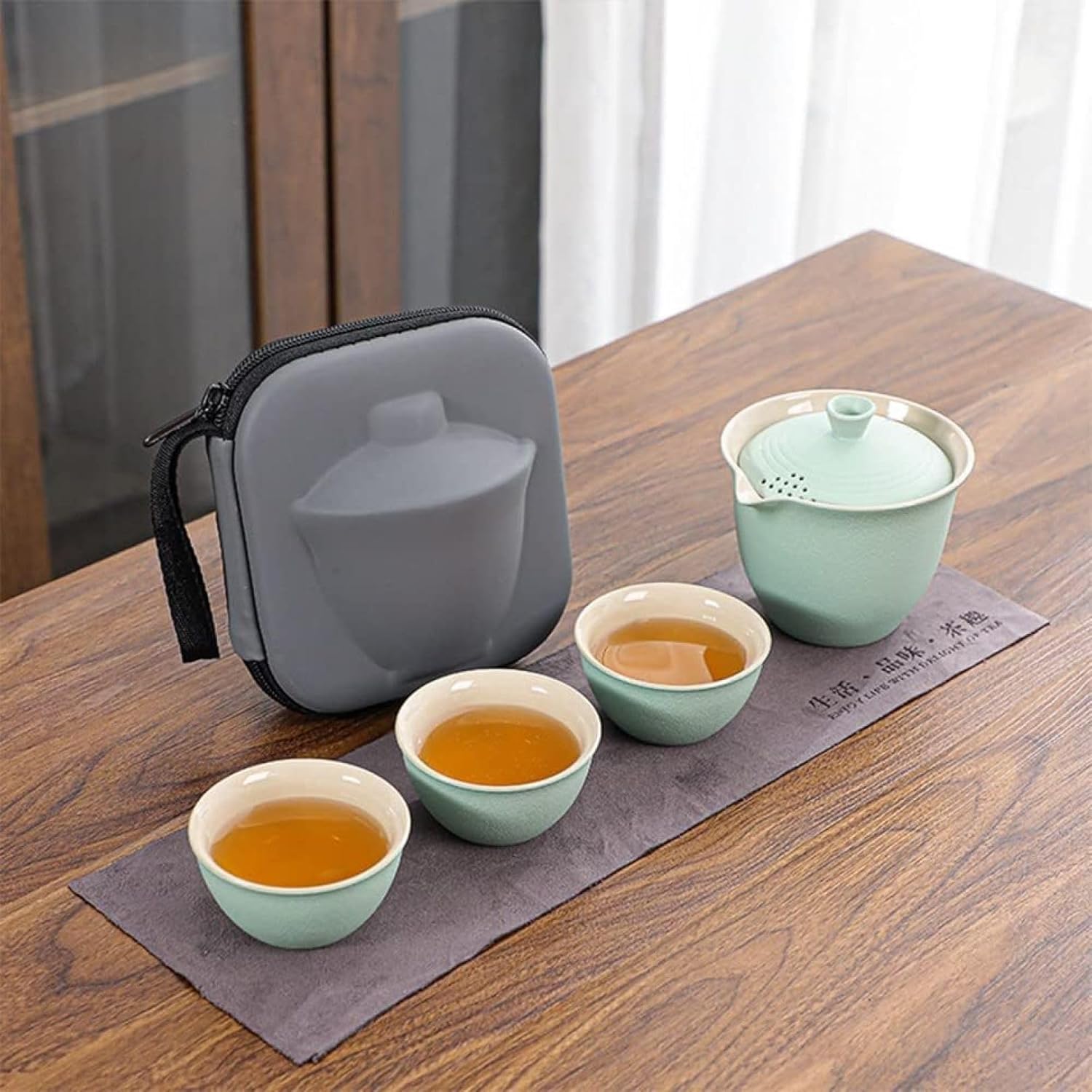 旅行 茶器セット ポータブル セラミック 蓋碗湯呑み アウトドア カンフー お茶 一杯 三杯