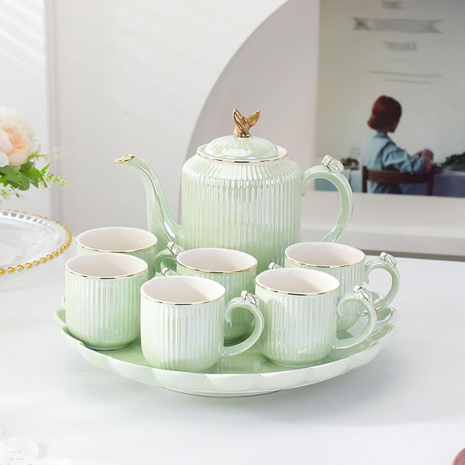 急須 湯呑 陶器製ティーセット 茶器セット 陶器ティーポット 陶器コップ 耐熱 セラミック 磁器ティーカップセット 紅茶 花茶 コーヒー 料亭 旅館 飲食店 粉 食器 1250ml 色 ギフト お祝い 18,620円
