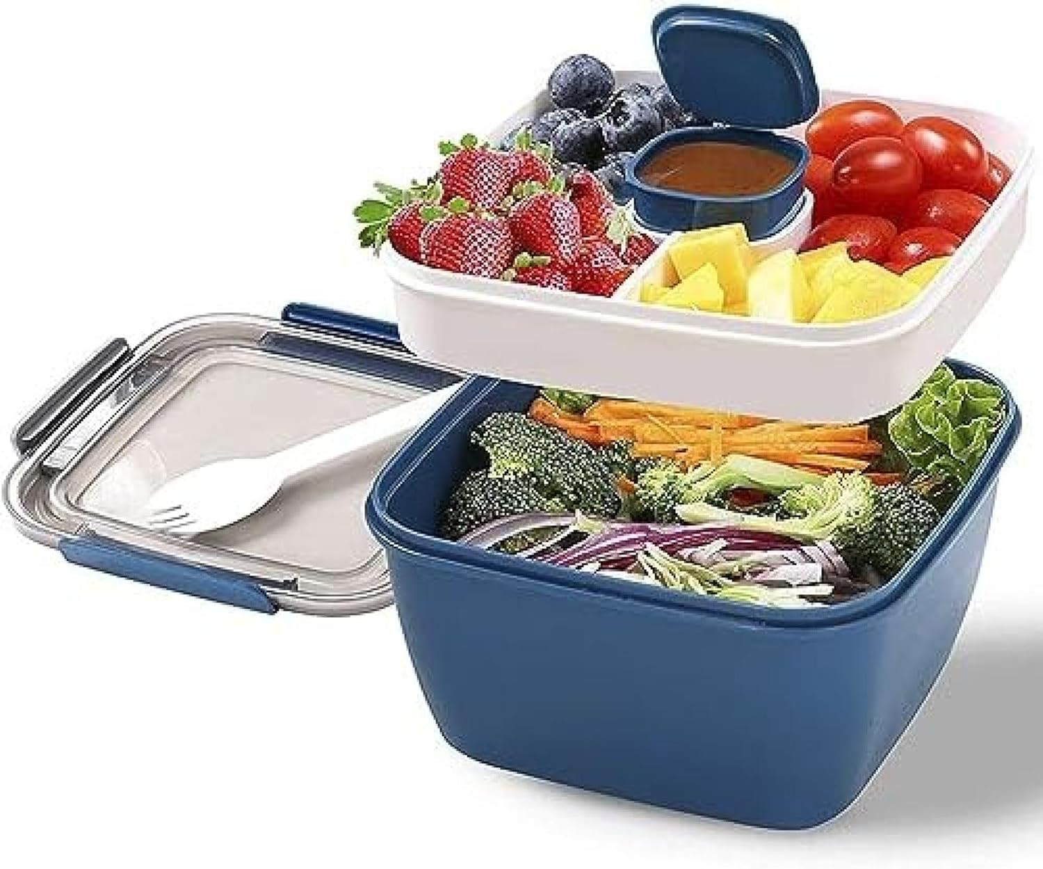 1500mL 弁当箱 4 コンパートメント付きポータブル弁当箱、スポーク付き漏れ防止弁当箱、ソース収納 電子レンジ対応