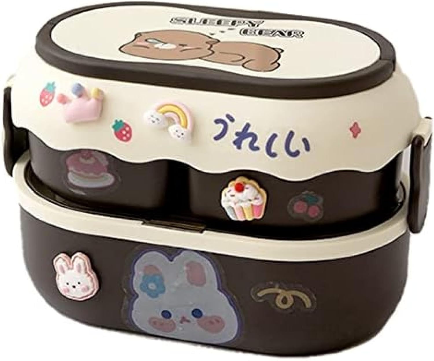 好いたらしいくまさんのお弁当箱お子さん用持っていく用可塑性物質製お弁当箱成年者用御役目用陰電子領域相応う生徒用フードボックスブラウン キッチン用品・食器・調理器具-大人用弁当箱