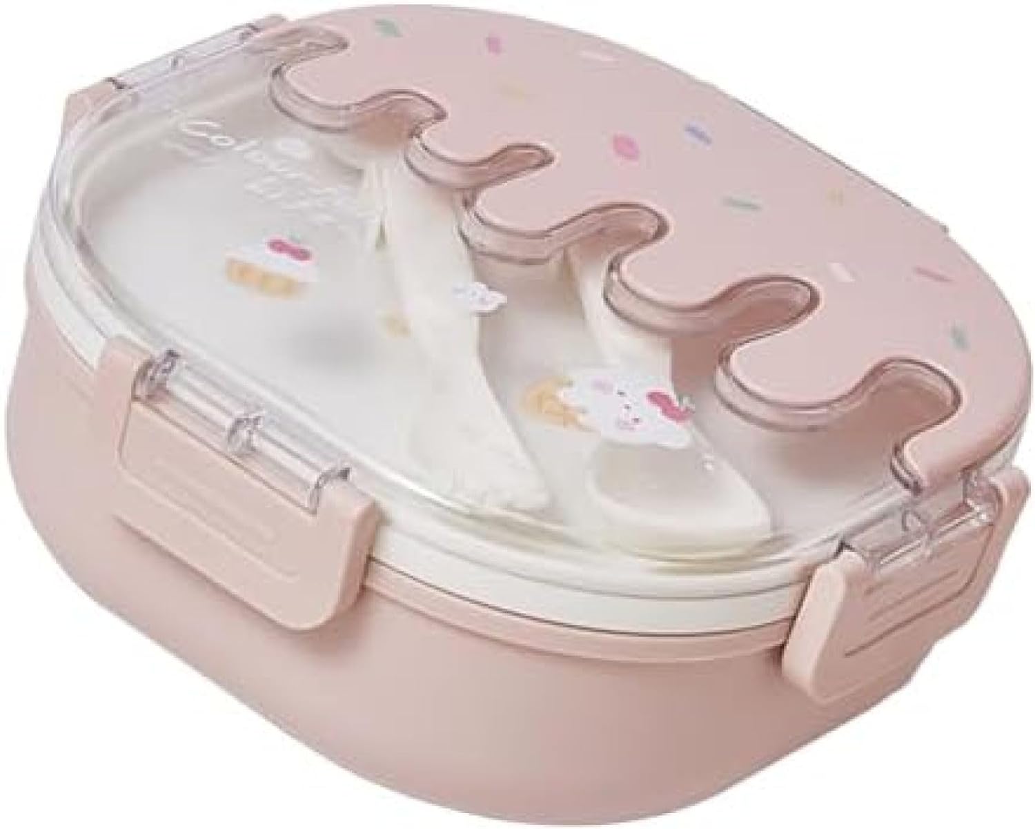 お弁当箱 愛くるしげクリーム柄 可塑性物質製 3区劃 お子さん用夕御飯ボックス席 民俗音楽と刀圭付き添い人 (サクラ色) 大人用弁当箱-弁当箱・弁当袋-キッチン用品・食器・調理器具