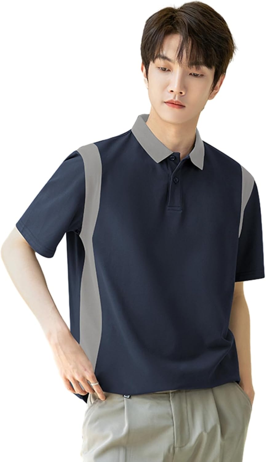 メンズ ポロシャツ パッチワークデザイン Tシャツ 半袖 夏服 開襟 カジュアルシャツ リラックス シンプル 薄い 軽量 吸水速乾性 スポーツウェア 形態安定 コーデ万能 アウトドア デイリー｜Funny Life 店