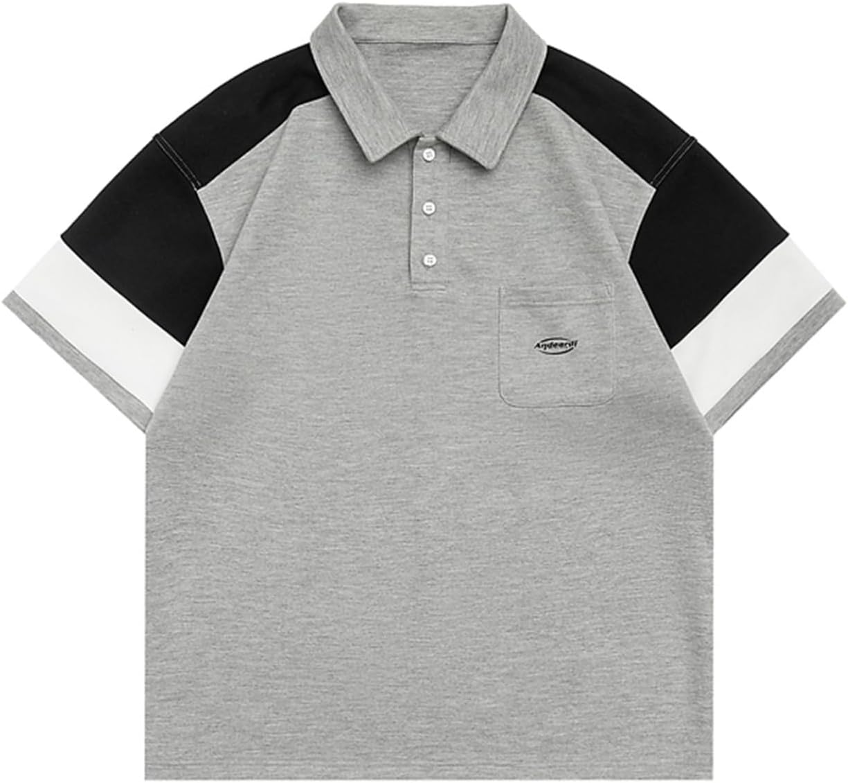 メンズ ポロシャツ 切り替え Tシャツ 半袖 パッチワーク 夏服 開襟 カジュアルシャツ レトロ ワイド 無地 薄手 軽量 速乾通気 吸汗 ペア コーディネート 日系 普段着 通学通勤｜Funny Life 店