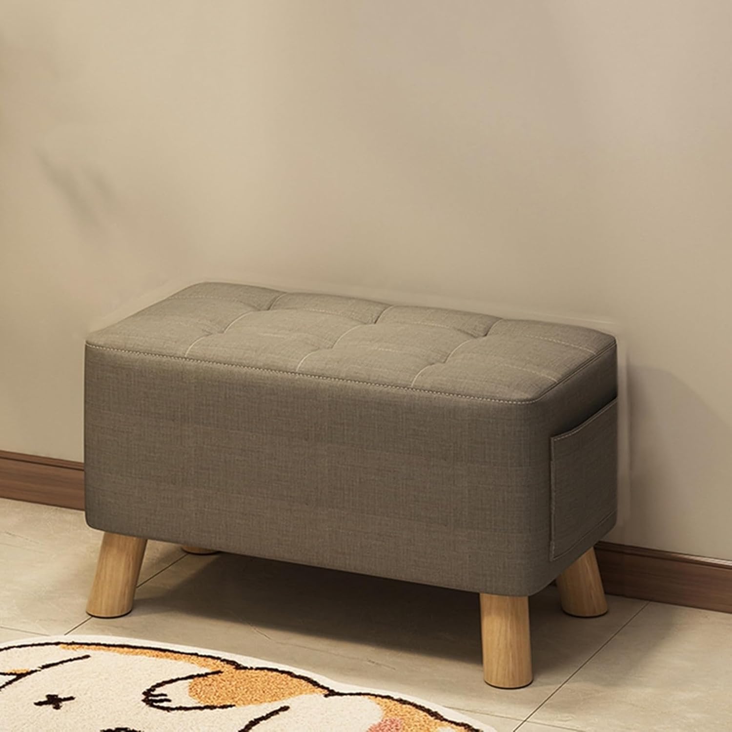 オットマン 足置き スツール 収納付き 脚置き ソファフットレスト 安定した木製脚 フットスツール 布張りのシート付きのソファスツール ベンチ椅子 1人掛け チェア グレー 低い 大幅座面 座り心地良