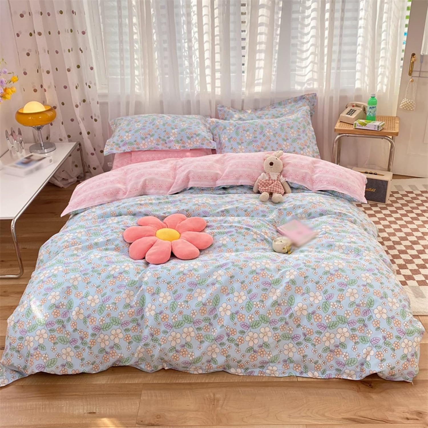 寝具かばー 純綿100％ かわいい 3・4点セット 花柄 桃心柄 春夏秋冬 シングル ダブル 枕カバーセット 洋式 布団かばー レトロ ベッドシーツ 起毛防止 静電気防止 レディース インテリア IN