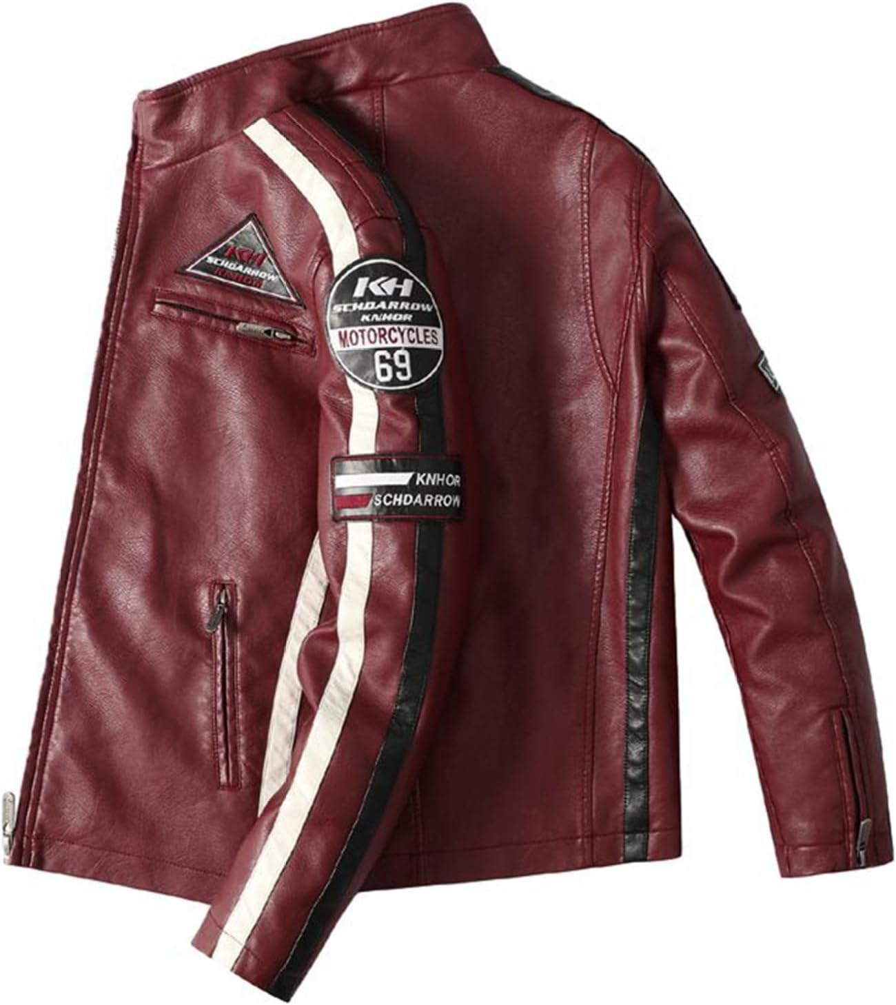 ライダースジャケット 4xl バイクジャケット 革ジャン メンズ 裏起毛 オートバイ ジャンパー パッチワーク ブルゾン 刺繍 フルジップ 薄手 立ちネック 春秋用 冬物 かっこいい アウター ジュニ