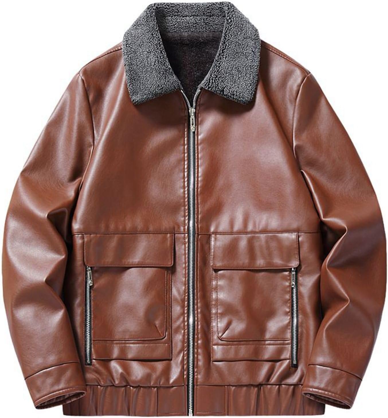 なめし革上衣 5xl フルジップ ライダースジャケット メンズ 裏ボア 上衣 アウター 前掛け 防寒防風 折襟 秋冬 無地 ゆったり 心地好い上衣 自動自転車上衣 兄ちゃん