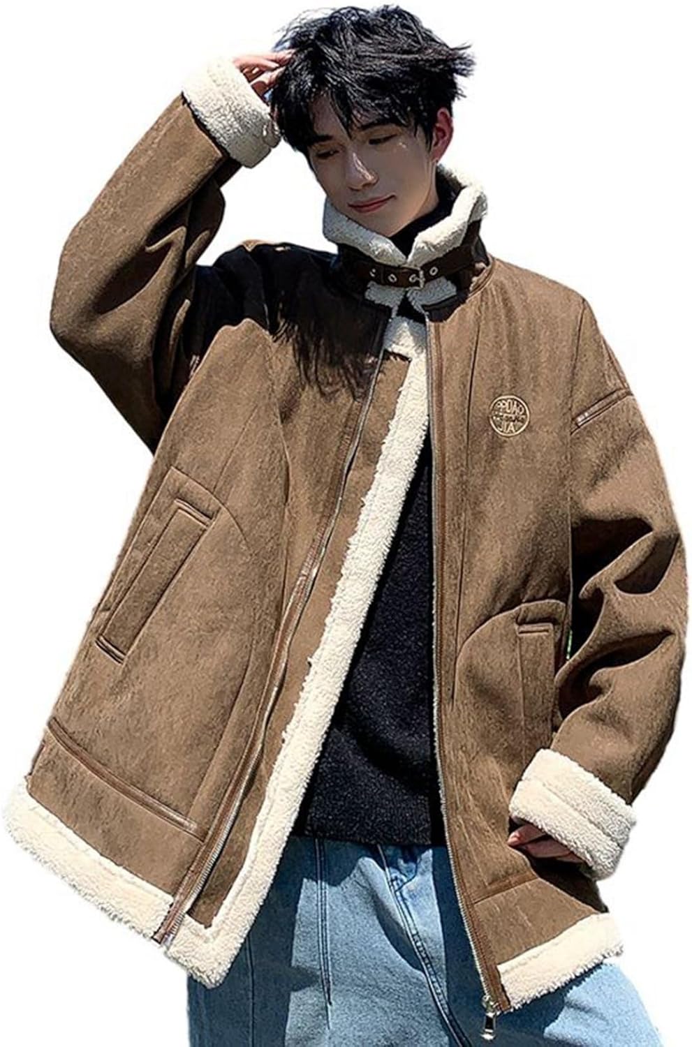 バイク ジャケット 5xl スエード 革ジャン ライダースジャケット 裹起毛 おおきいサイズ メンズ b3 フェイクムートン 合皮ジャンパー ジップアップ ショート丈 ファーコート 防風 丈夫 快適|Funny Life 店