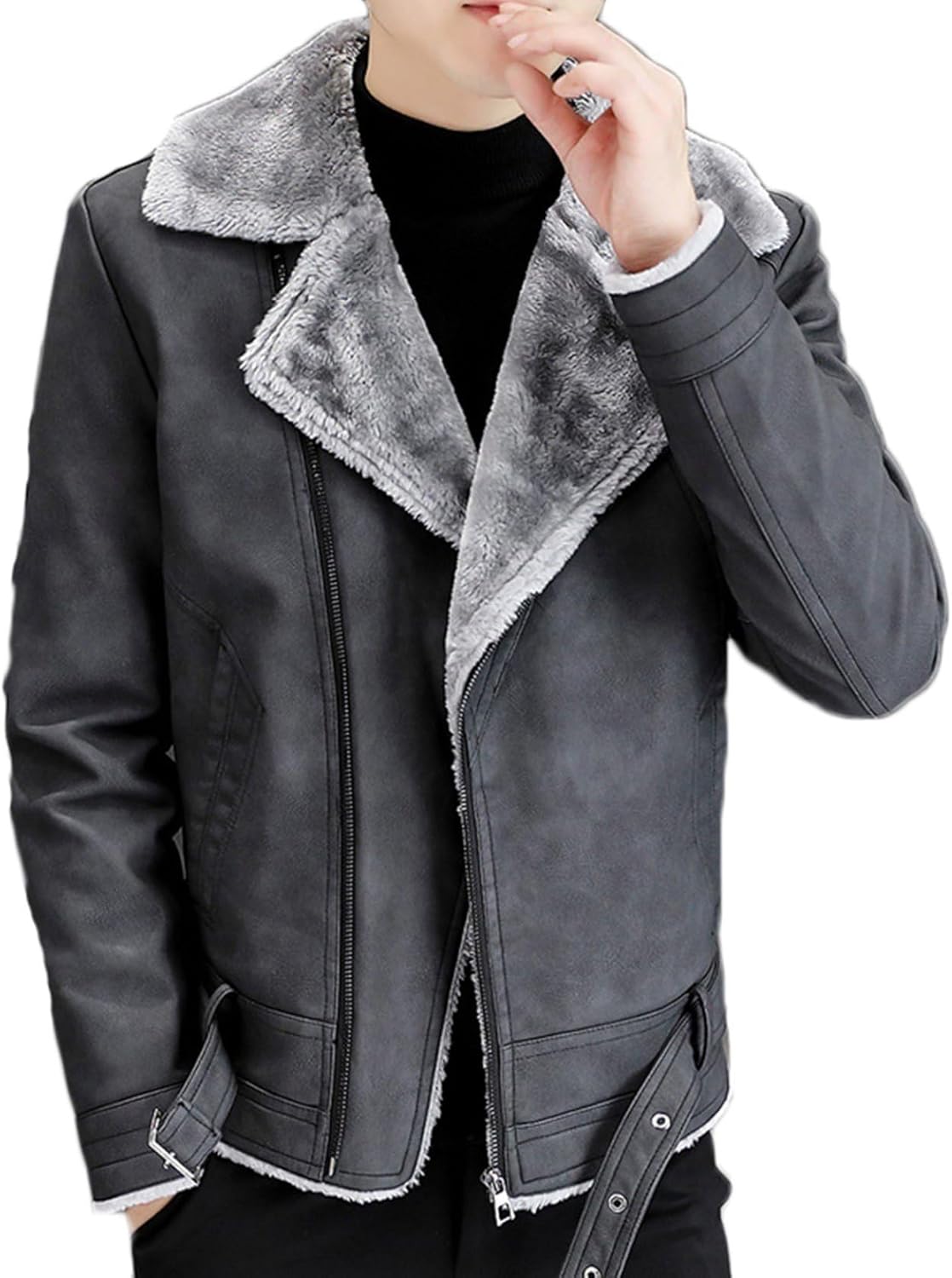 ライダースジャケット メンズ 大きい ファスナー 裏起毛 PUレザージャケット 皮ジャン PU ブルゾン 秋 冬服 腰ベルト アウター 折り襟 防水 防寒着 保温 着やせ 厚さ ファッション 男性 デ