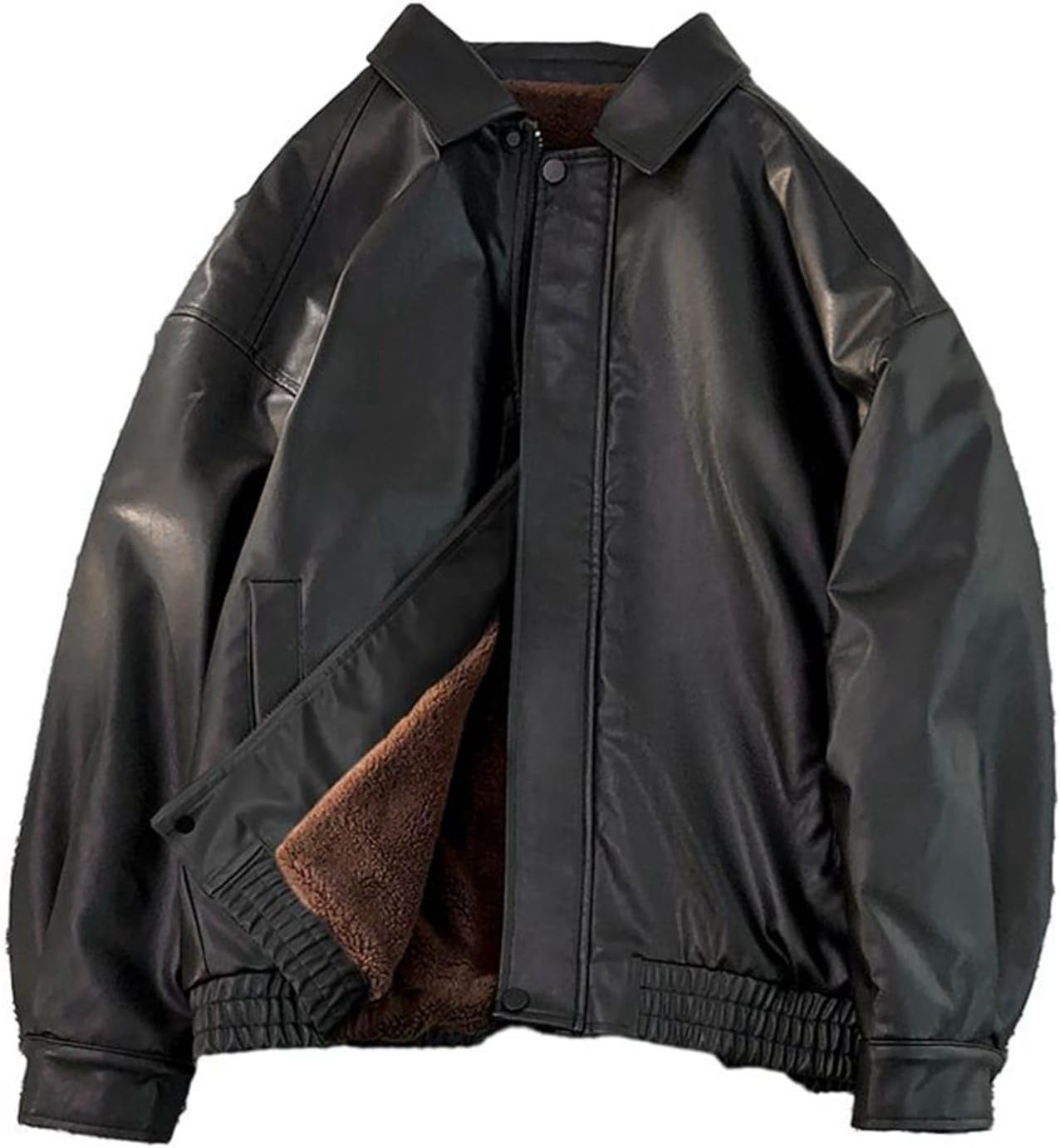 上衣 メンズ 裏ボア フェイクレザー ライダースジャケット 上衣 秋冬服 雨合羽 ともし火 無地 前掛け ゆったり 延性のある性 保温 防風防寒 PUアウター 古典派音楽 流行り ボア上衣 コート・ジャケット-メンズファッション