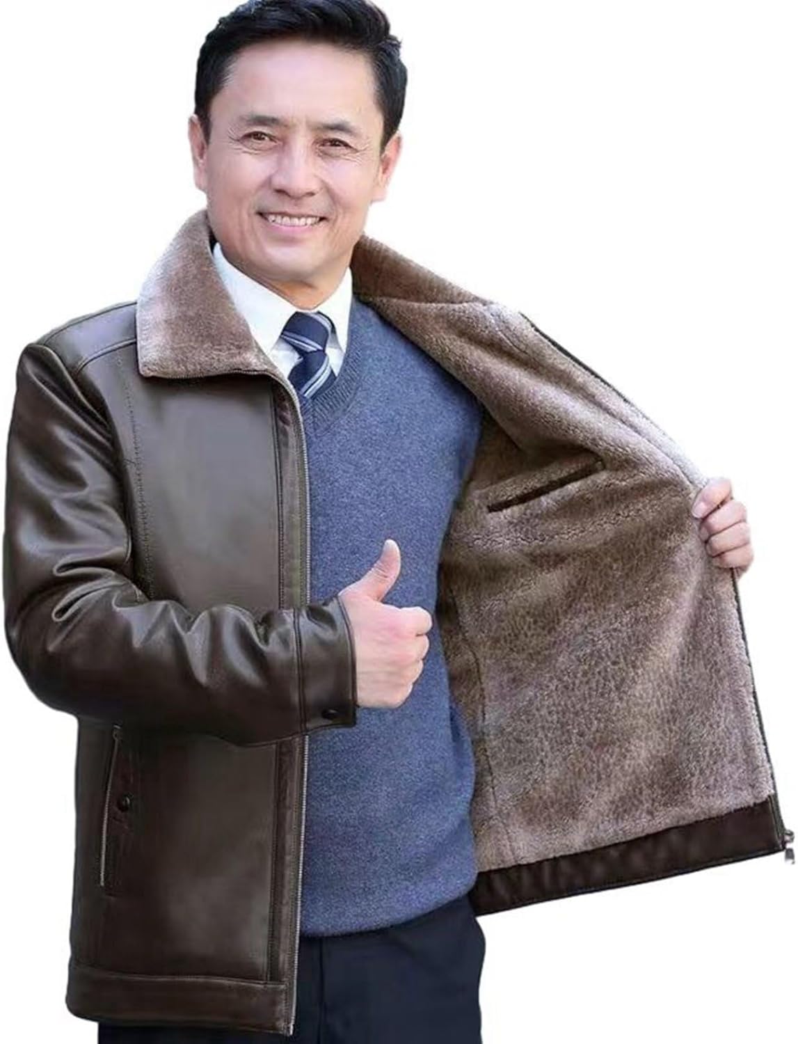 レザージャケット 革ジャン メンズ 裹ボア ジャンパー 襟ボア ブルゾン ジップアップ 防寒防風 折襟 秋服 冬服 レトロ コーディネート モッズコート シンプル PUアウター お年寄り お出掛け バ|Funny Life 店
