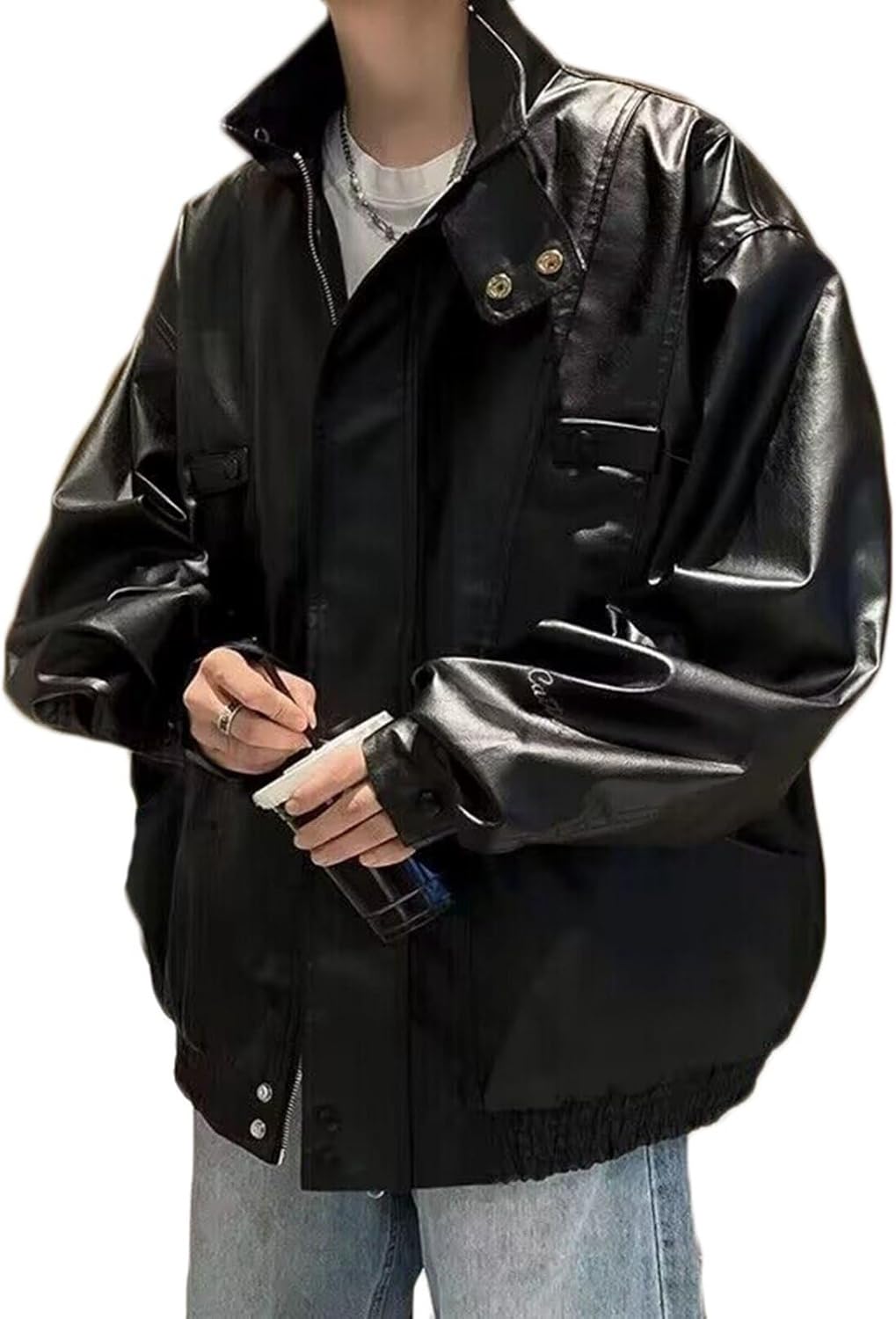 立ちネックレザージャケット メンズ 飛行上衣 ライダースジャケット PUアウター 革ジャン まがい物 ジップアップ 長袖 裹起毛 烏兎用 冬物 防風 雨合羽 ボア上衣 ピーコート ゆったり