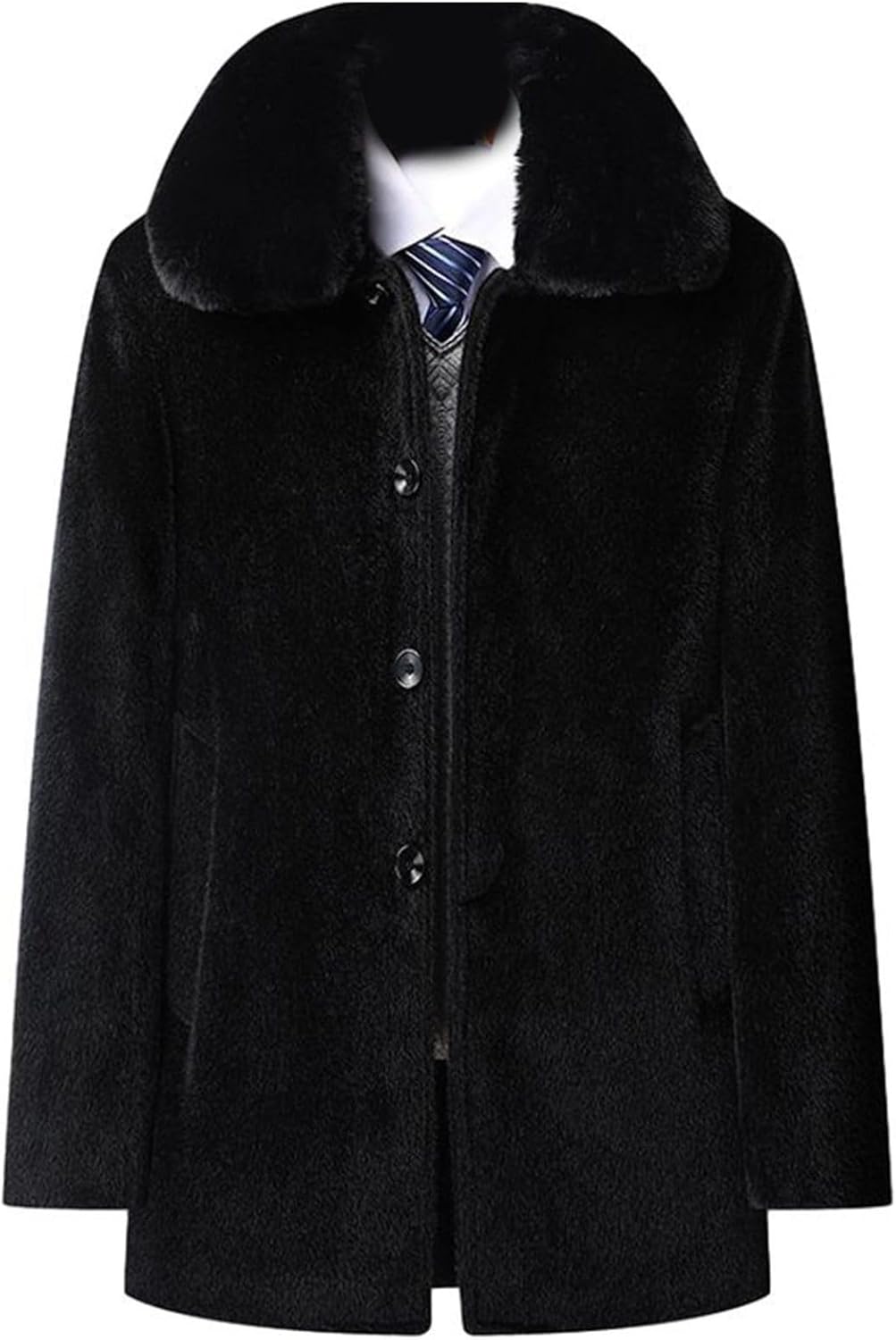ラシャコート メンズ フェイクファーネック ミドル丈 秋冬用 防風 ビックシルエット 紳士服 着痩せ カジュアルジャケット レイヤード風 外出 ストリート 無地 大きいサイズ コーディネート