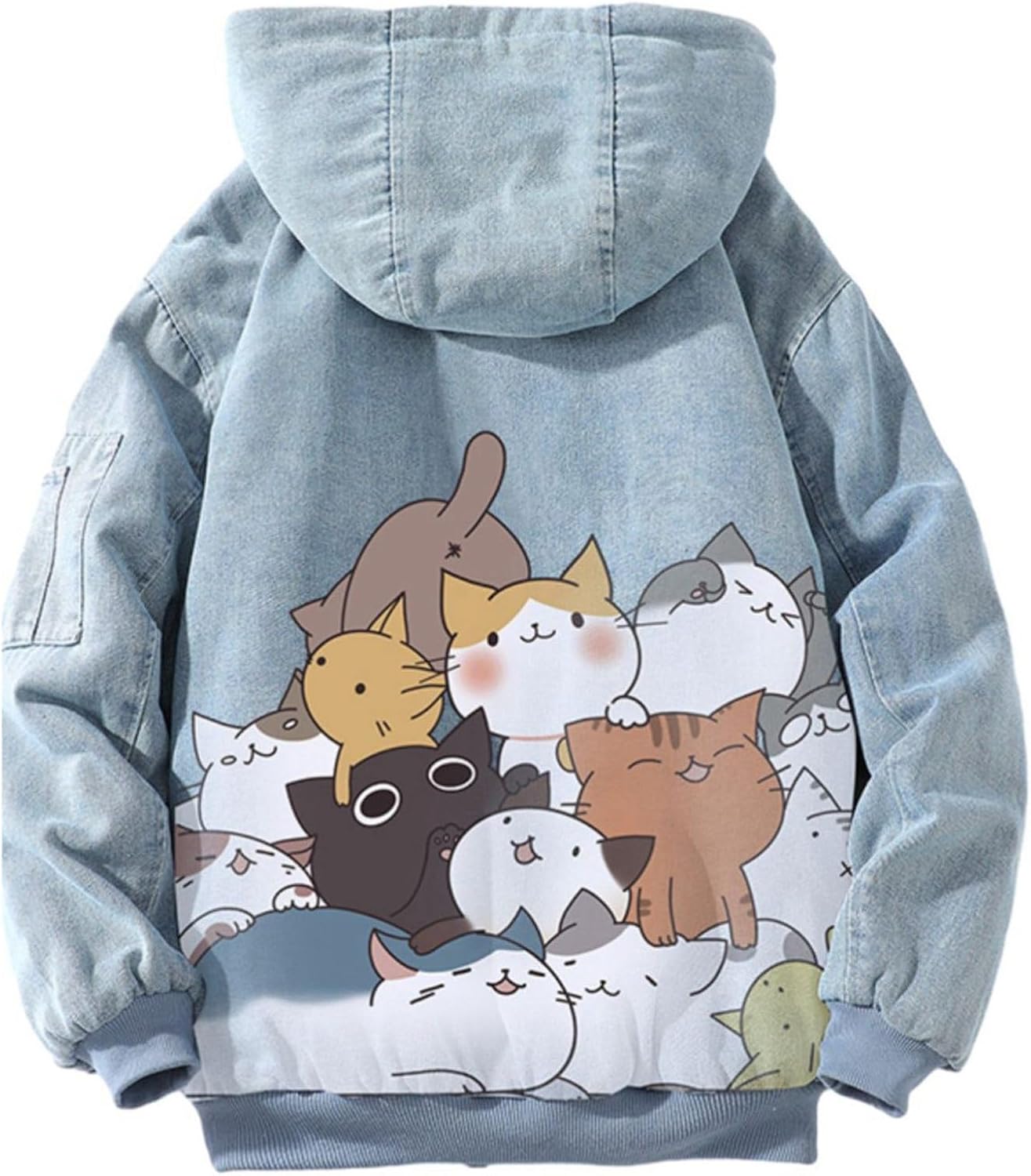 裏ボアGジャン 5xl 可愛い ねこ柄 デニムジャケット ジージャン ジップアップ ボアコート メンズ フード付き ショート丈 アウター ウォーム 寒さ対策 快適 お肌に優しい コーディネート トップ｜Funny Life 店