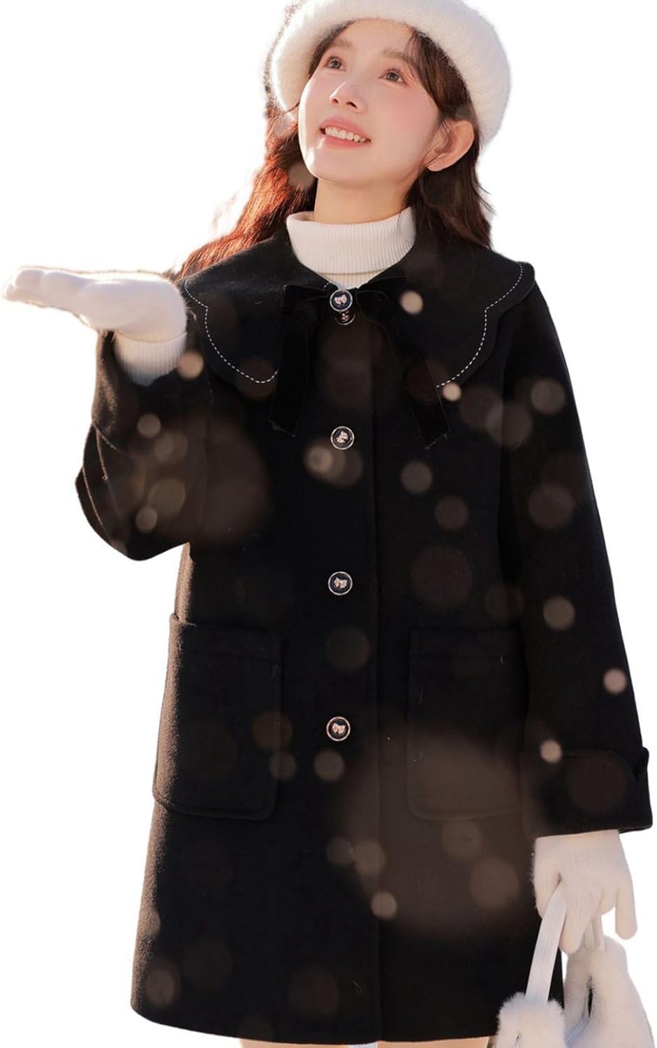 ラシャコート レディース トレンチコート ロング丈 可愛い リボン飾り 甘い 秋冬 寒さ対策 ゆったり フェミニン 姫系 ロリ 着痩せ レイヤード 通勤通学 ストリート カジュアル ベーシック｜Funny Life 店