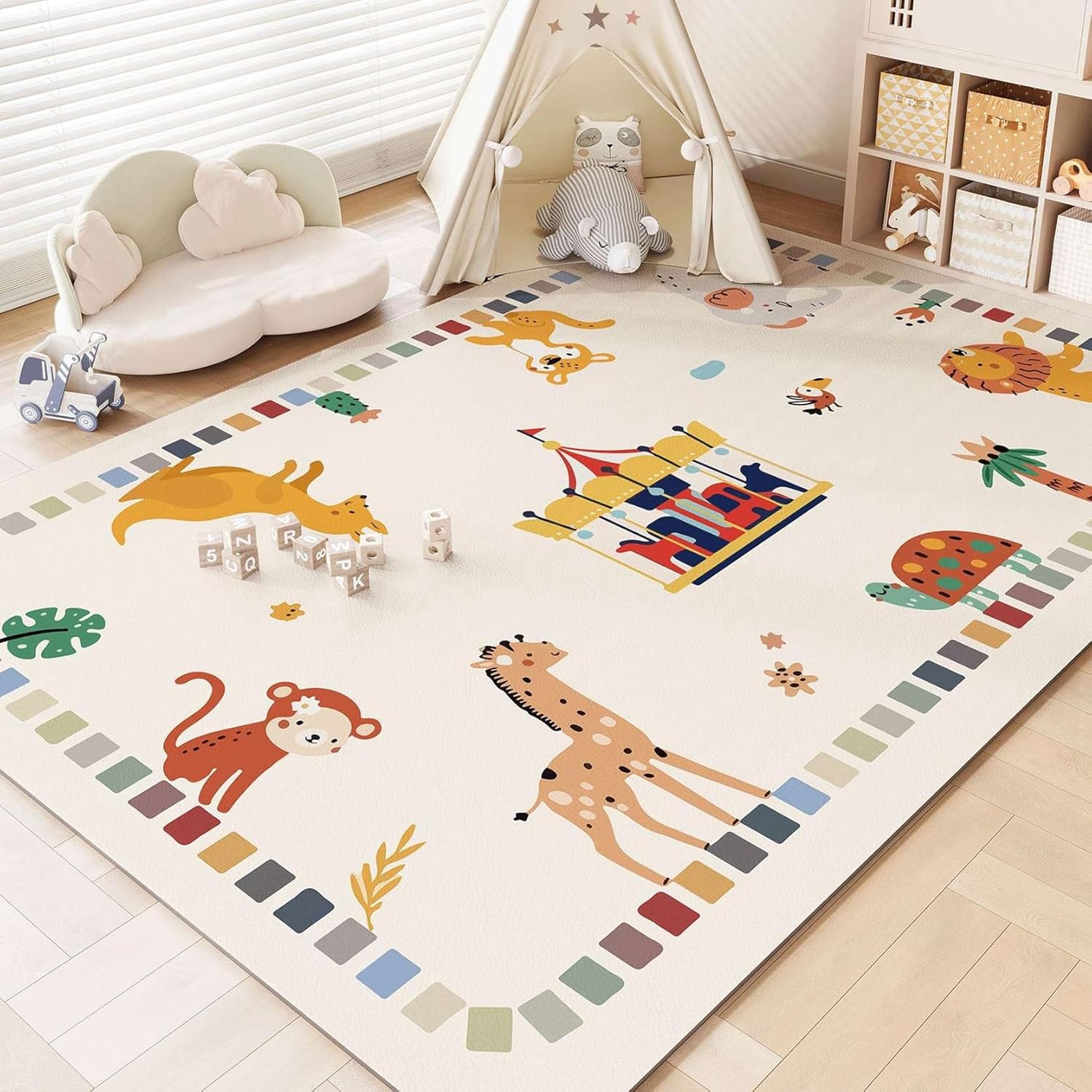 キッズカーペット プレイマット 通い路柄 ベビーフロアマット pvc 夏用 命のせんたく引っ敷き 100x150糎 防音 傾倒押しとどめる 愛玩動物相応う 取り組み 派手 赤ちゃん用 もの言う花 初等学校 保育園 プレイルーム 冷房装置