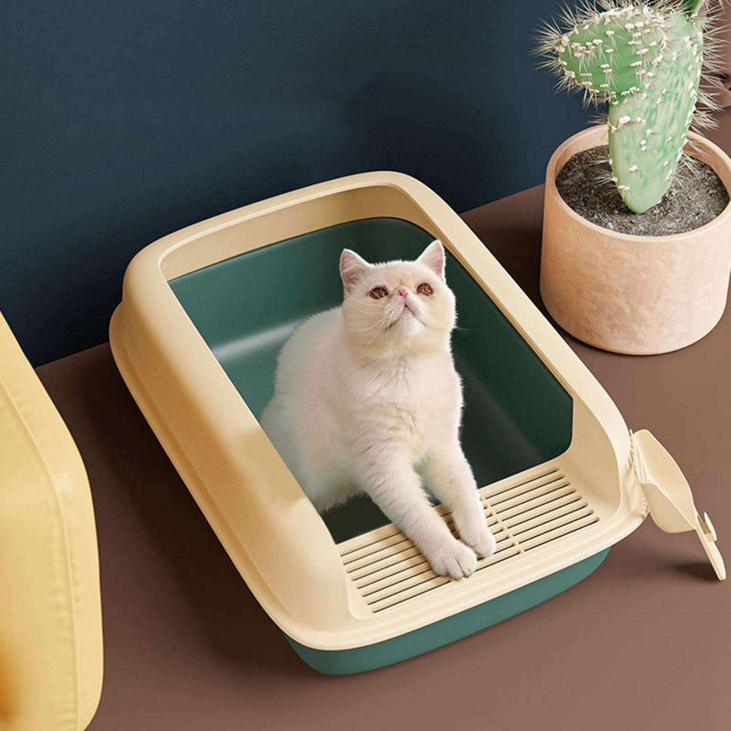 猫のトイレ 猫用トイレ本体 子猫 オープンタイプ 猫トイレ ハーフカバー スコップ付き 長方形 おしゃれ キャットトイレ 丸洗い可能 掃除しやすい 砂飛び散り防止 持ち運び 軽量 こ猫 可愛い ネコト