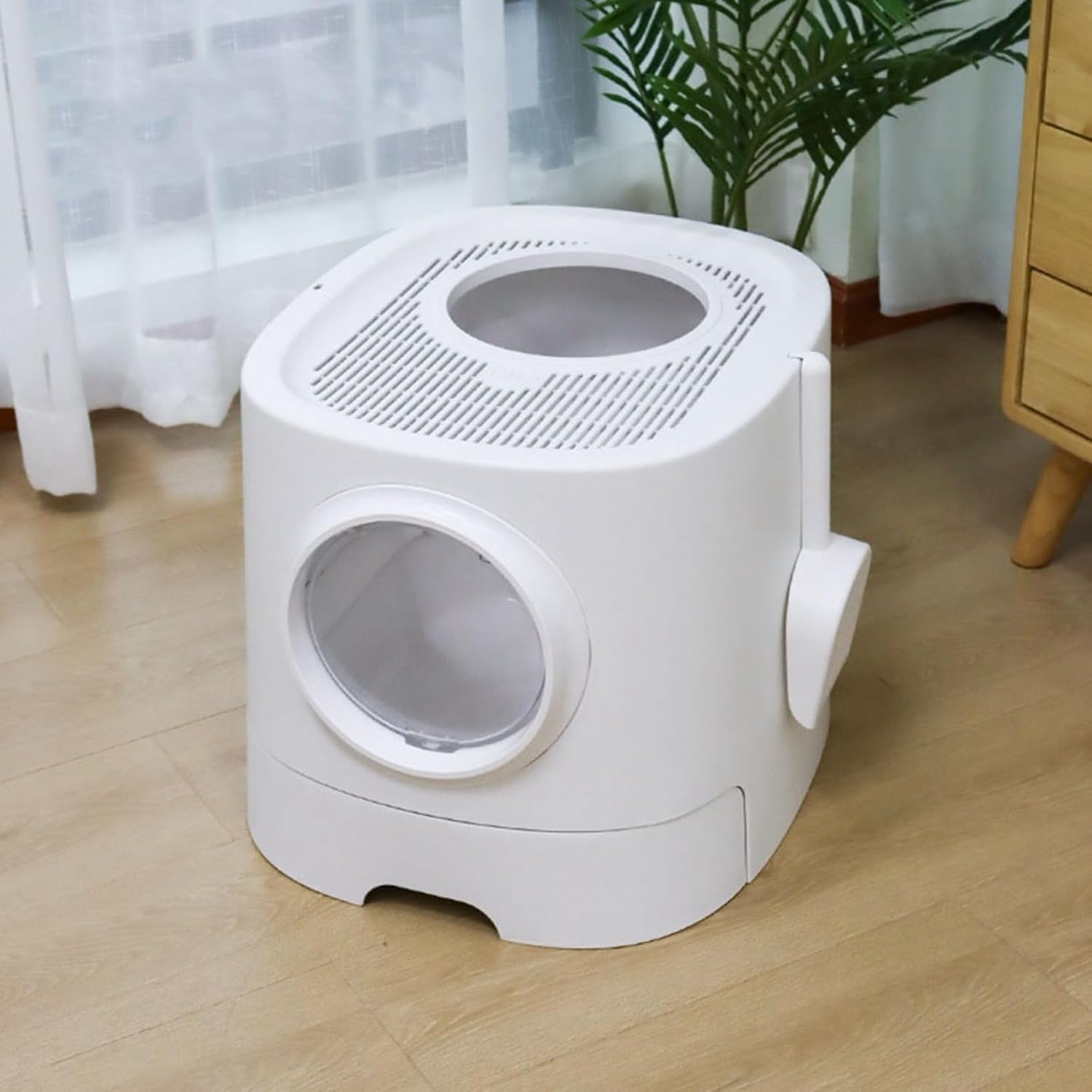 猫トイレ ドーム型 全密閉型 猫用トイレ本体 大容量 引き出し式 上から 大型 砂飛び散り防止 掃除簡単 2WAY出入り方法 ワイドサイズ フルカバー キャットトイレ 臭い防止 お手入れ簡単 ホワイト