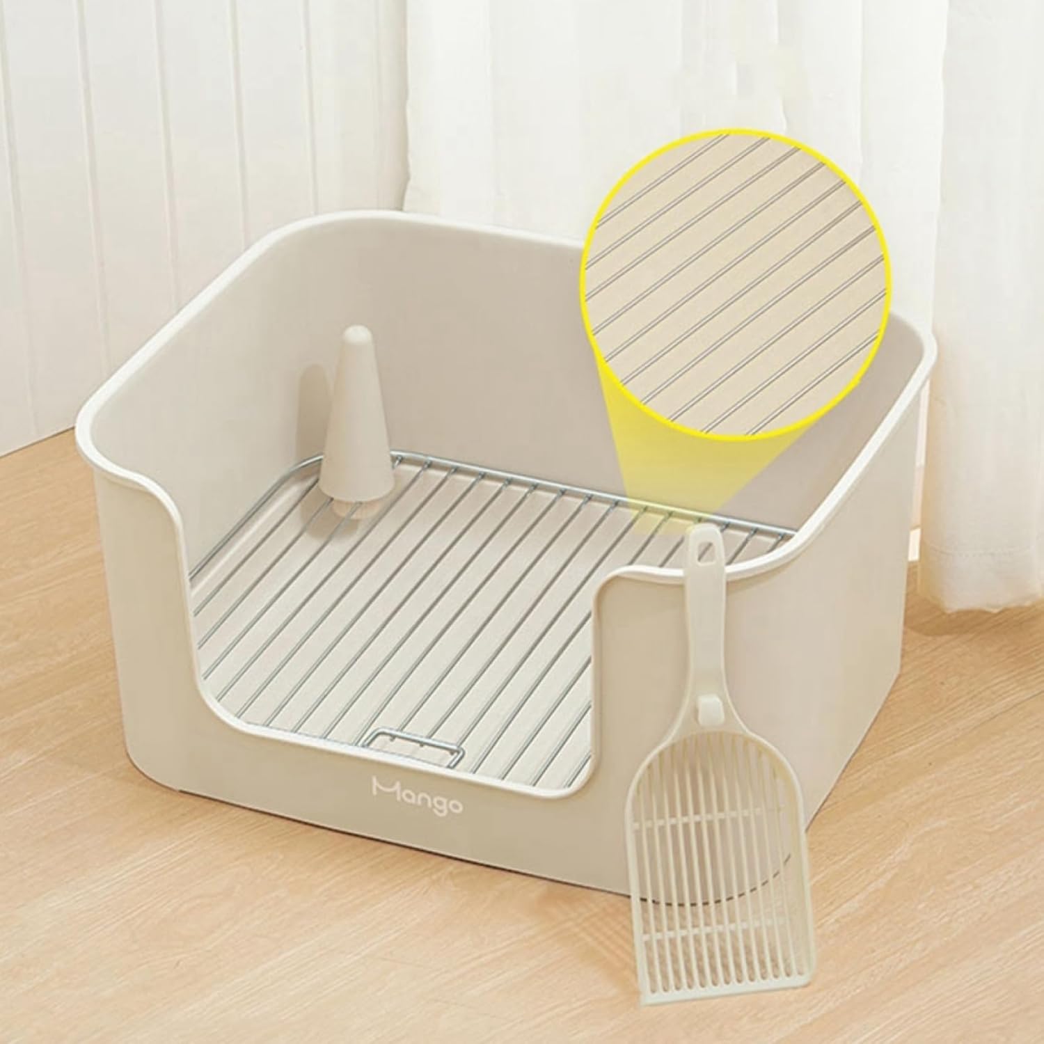 犬トイレ 犬砂トイレボックス 囲い ワイド 深いトイレ 柱付き はみ出し防止 犬用トイレボックス ステンレス網 小型犬 中型犬 マーキングロッド付き 飛沫防止 滑り止め 飛び散り防止 ベージュ 網間隔