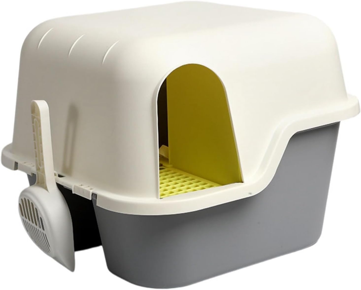 猫トイレ ドーム型 回廊型 砂飛び散り防止 猫用トイレ本体 大型 ワイドサイズ 砂落とし 抗菌防臭 コンパクト お手入れ簡単 大容量 スコップ付き ニャンとも清潔トイレ システムトイレ用 グレー