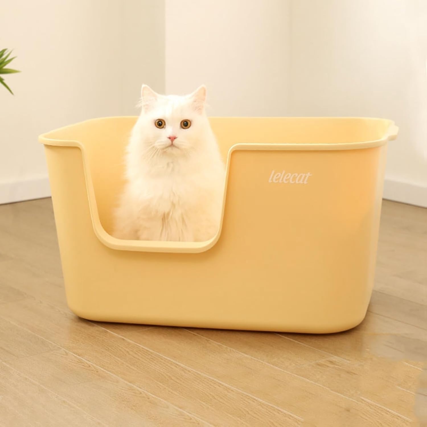 猫トイレ ワイドサイズ 猫用トイレ本た 深め 大型 オープンタイプ 大きめ 掃除簡単 抗菌防臭 飛び散り防止 広々サイズ コンパクト お手入れ簡単 ニャンとも清潔トイレ 可愛い スコップ付き イエロー