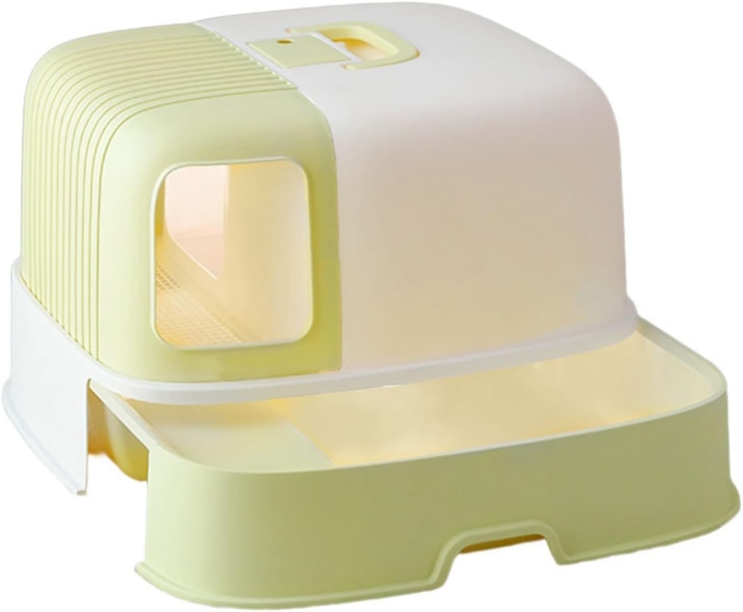 猫トイレ ドーム型 猫用トイレ本体 清潔 掃除しやすい 飛び散らない 足に砂残らない フルカバー 大型猫 臭い防止 折りたたみ スコップ付き 完全密閉 砂落とし 廊下 猫用品 イエロー 52x47x3｜Funny Life 店