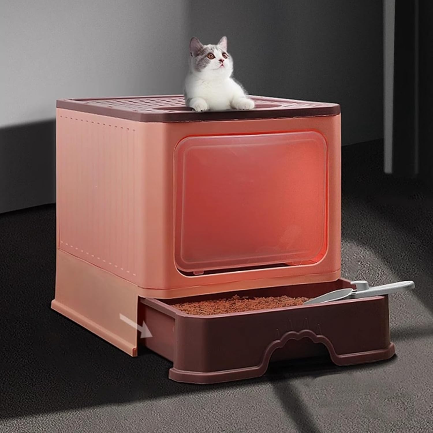 猫トイレ ドームタイプ 猫用トイレ本体 引き出し付き 掃除簡単 2WAY出入り方法 大型猫 ドア付き 大きいサイズ ふた付き 飛び散り防止 清潔 広々サイズ 全密閉式カバー 抗菌防臭 ニャンとも清潔ト|Funny Life 店