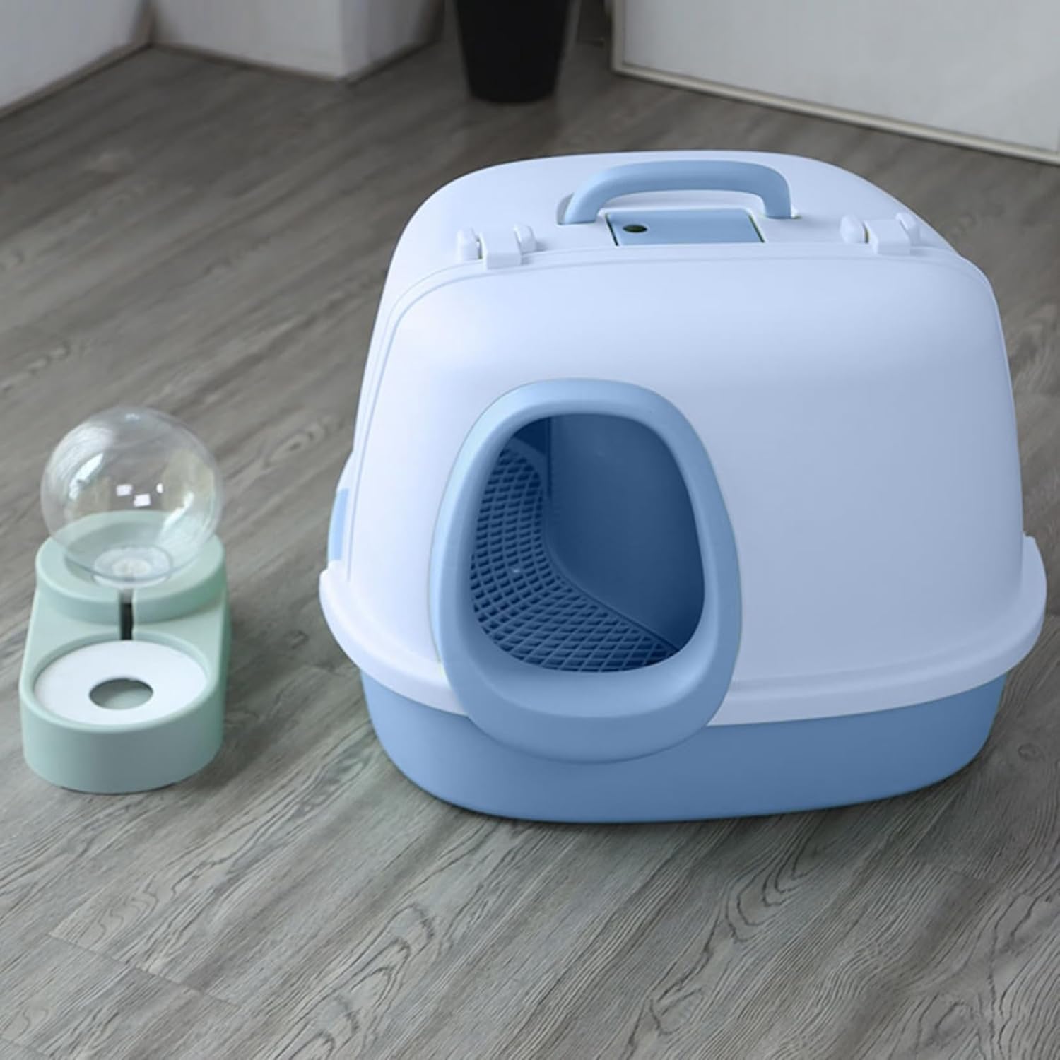 猫 室内用便器 シャヴェル付 学生寄宿舎 広広とした大いさ 頼もしい 大型猫 耐久性 学生寄宿舎型 ニオイの拡がり押しとどめる 砂の飛び散り押しとどめる 猫機材 廻廊 大収容能力 大きめ 大型猫 抗菌防臭 青色 猫用品-トイレ用品-ペット・ペットグッズ