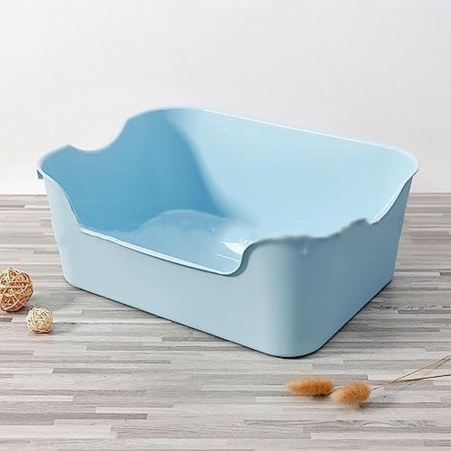 猫トイレ ワイドサイズ 大型 猫用トイレ本体 砂飛び散り防止 ハーフカバー 囲い シンプル 掃除簡単 オープンタイプ システムトイレ用 ケージに スコップ付き 41.5x30.5x15cm