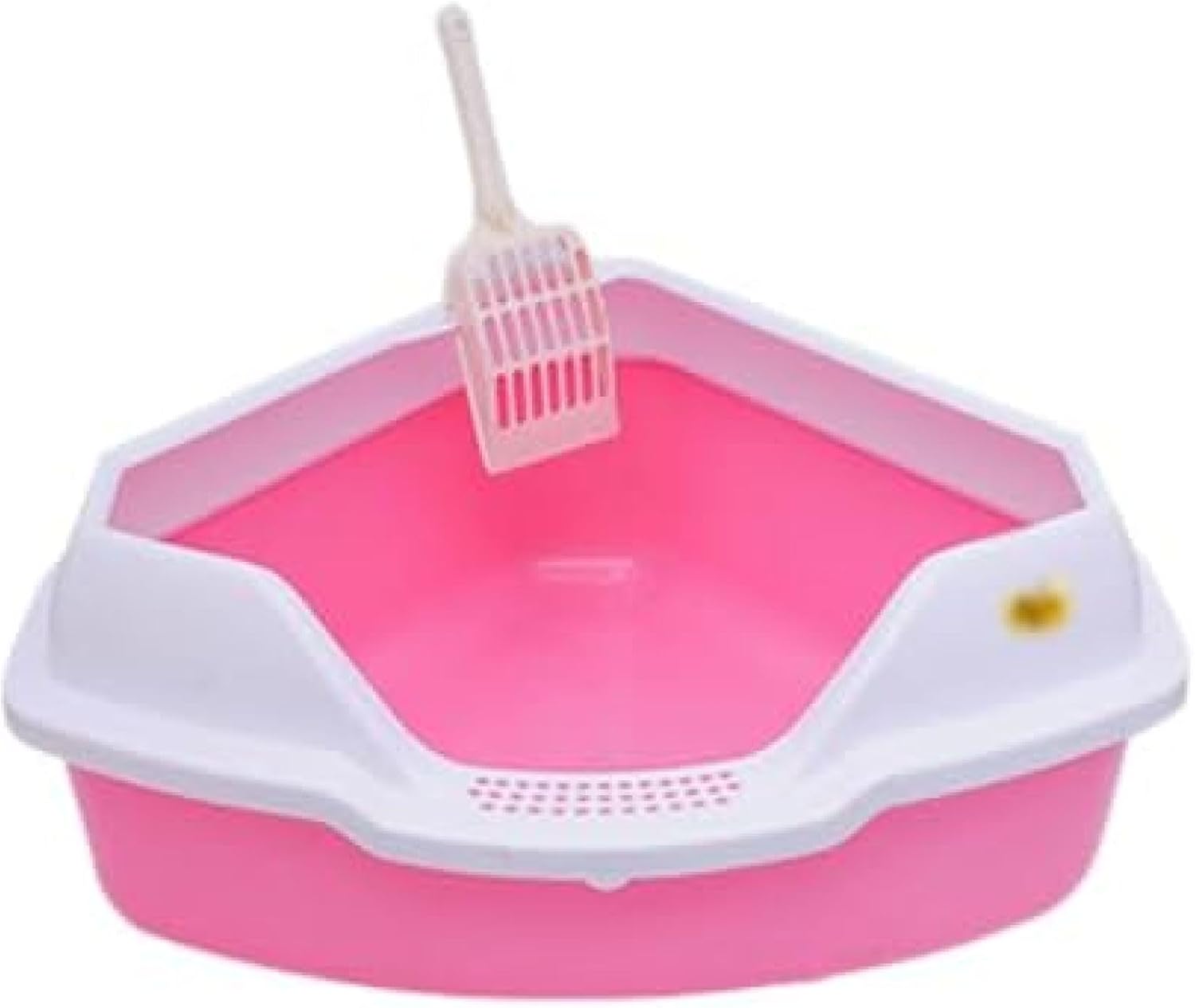 ネコトイレ 猫ちゃん用コーナートイレ ピンク ブルー 三角 ハーフカバー おしゃれ 清潔 掃除しやすい 飛び散らない 猫用トイレスコップ付 簡単掃除 55*47*17｜Funny Life 店