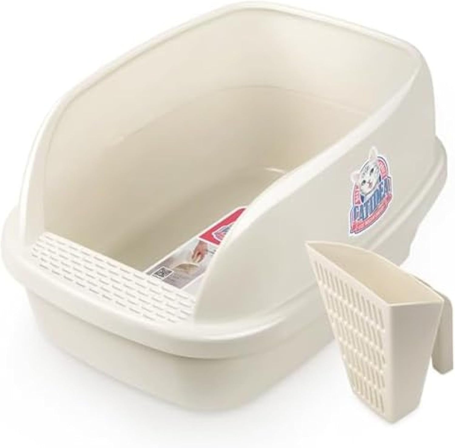 猫トイレ ハーフカバー オープンタイプ 大きいサイズ 猫用トイレ本体 子猫 大型猫 ハイサイド 飛び散り防止 深型 スコップ付き ネコトイレ お手入れ簡単 ワイドサイズ 出入り自由 耐久性 無害無臭