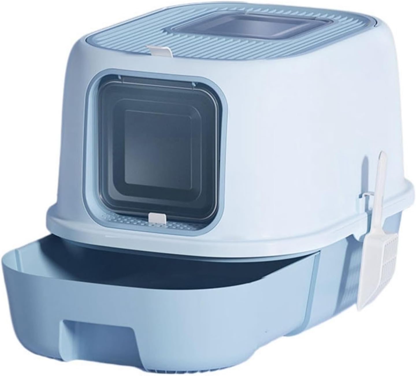 猫トイレ ドームタイプ 猫用トイレ本体 大型 引き出し式 2Way出入り方 ルカバー ねこ用トイレ ワイドサイズ 大きめ 飛び散り防止 抗菌防臭 掃除簡単 猫用品 コンパクト ブルー 40x52x39｜Funny Life 店