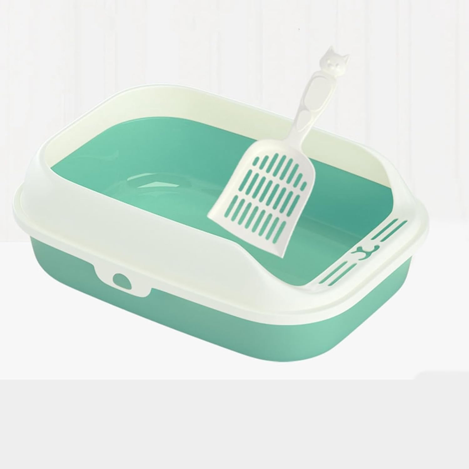 猫用トイレ本体 オープンタイプ 深青色 大きめ 深型 大型 ネコトイレ ハーフカバー 飛び散らない 足に砂残らない 可愛い おしゃれ 清潔 抗菌 快適 スコップ付き 掃除しやすい システムトイレ用 猫