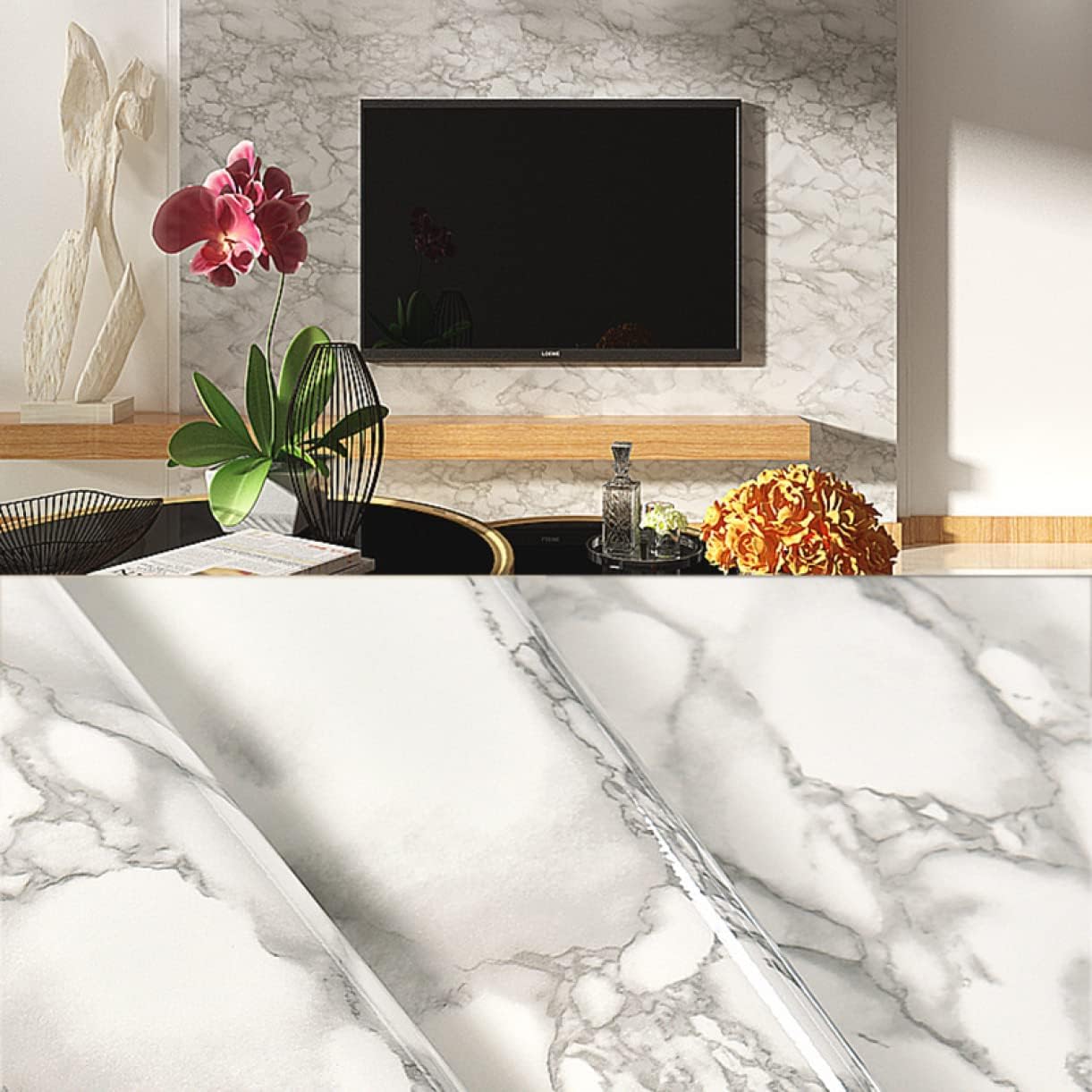 大理石シート リメイクシート 60cm*10m 壁紙シール 60cm×10m 厚手 防水 耐熱 キッチン 洗面所 白 グレー 光沢 はがせる壁紙 剥がせる おしゃれ 北欧 テーブル 家具 浴室 玄関