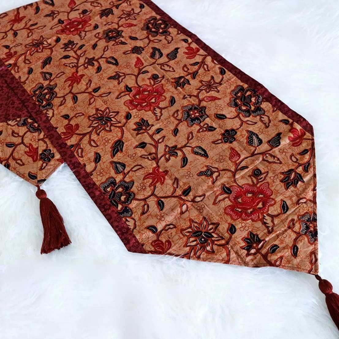 テーブルランナー テーブル カラー 40*150cm 花 ピンク 150ｘ40cm インドネシア ジャワ 伝統 染め おしゃれ ヴィンテージ風 グランピング キャンプ かっこいい 絨毯 オールシーズン｜Funny Life 店
