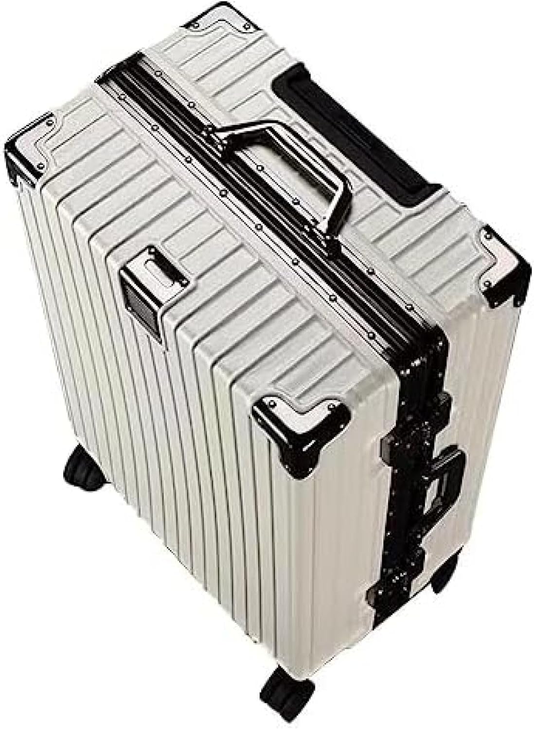 スーツケース アルミフレーム キャリーバッグ ホワイト S:55×32×20cm、機内持ち込み 機内持ち込み 軽量 キャリーケース 大型スーツケース ソフト 旅行ケース 大容量 耐衝撃 360°回転