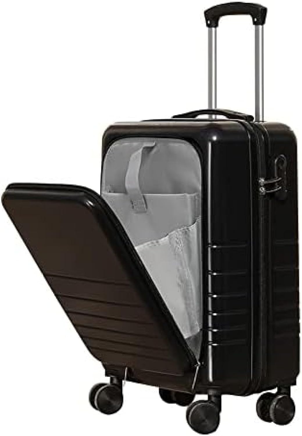 旅行バッグ 機内持ち込み 持ちはこび入れもの 黒いこと S大きさ（35×27×55糎） 向こう正面開けっ広げ ジッパー キャリーバッグ 前衣嚢 複数形納める衣嚢 静音 大型 マイコン材質 耐衝撃 ビジネ