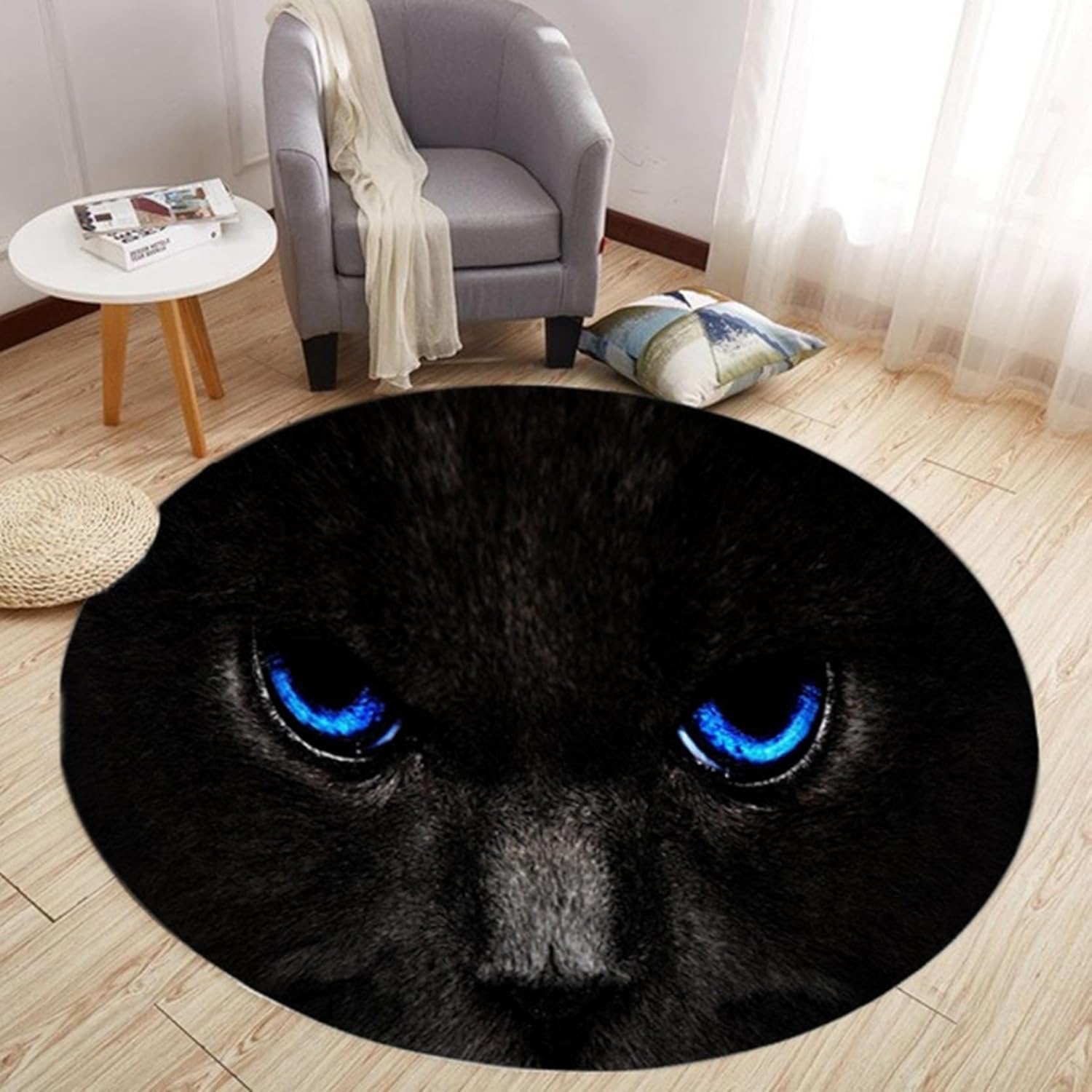 円形マット カーペット 直径80cm 洗える オールシーズン 薄型 猫柄 3D かわいい 耐摩耗性 抗菌防臭 汚れにくい 丸い絨毯 吸水 防音 防ダニ 滑り止め付 床保護 冷房対策 丸型 ラグマット