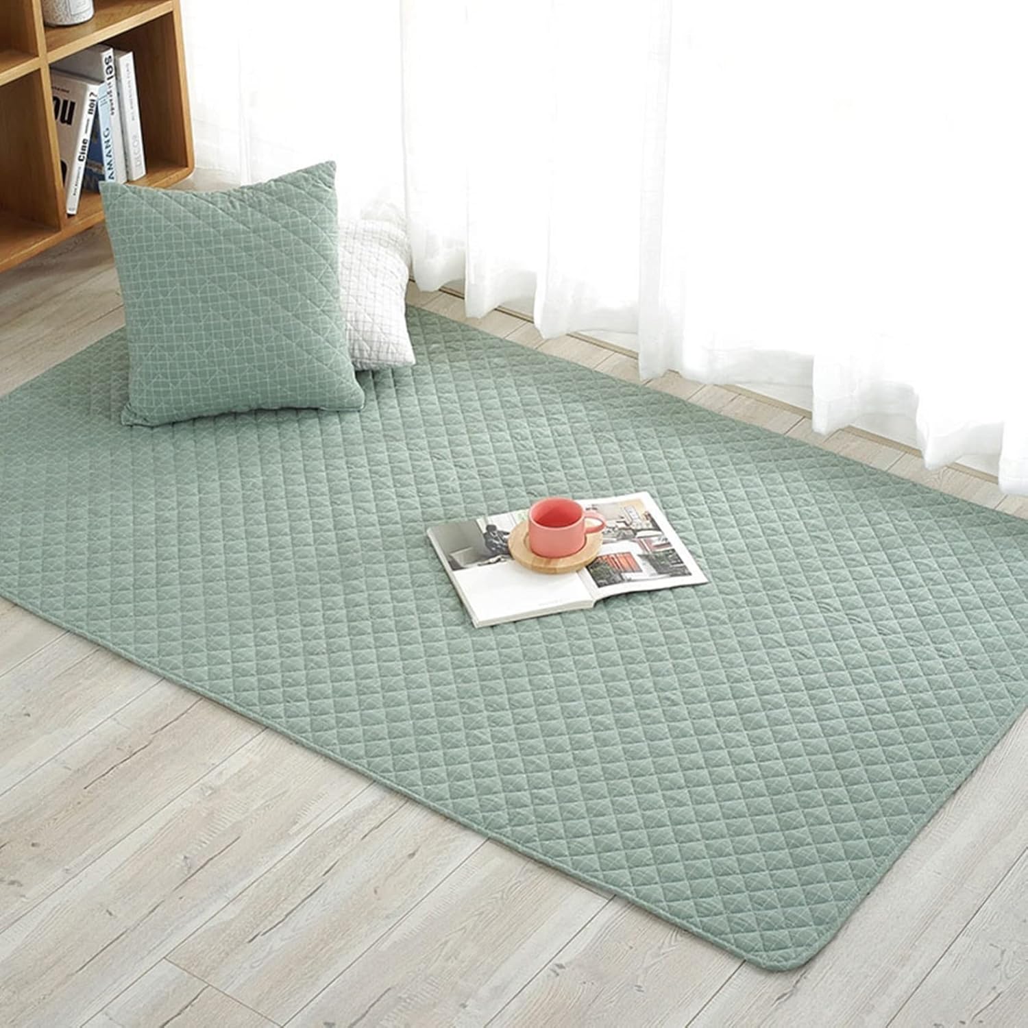 ラグ 日系 綿 カーペット 90x240cm 無地 シンプル 洗える 耐摩耗性 抗菌防臭 汚れにくい ズレない ケガ防止 滑り止め付 低反発 子供 赤ちゃん 折り畳み お手入れ簡単 オールシーズ ラグ