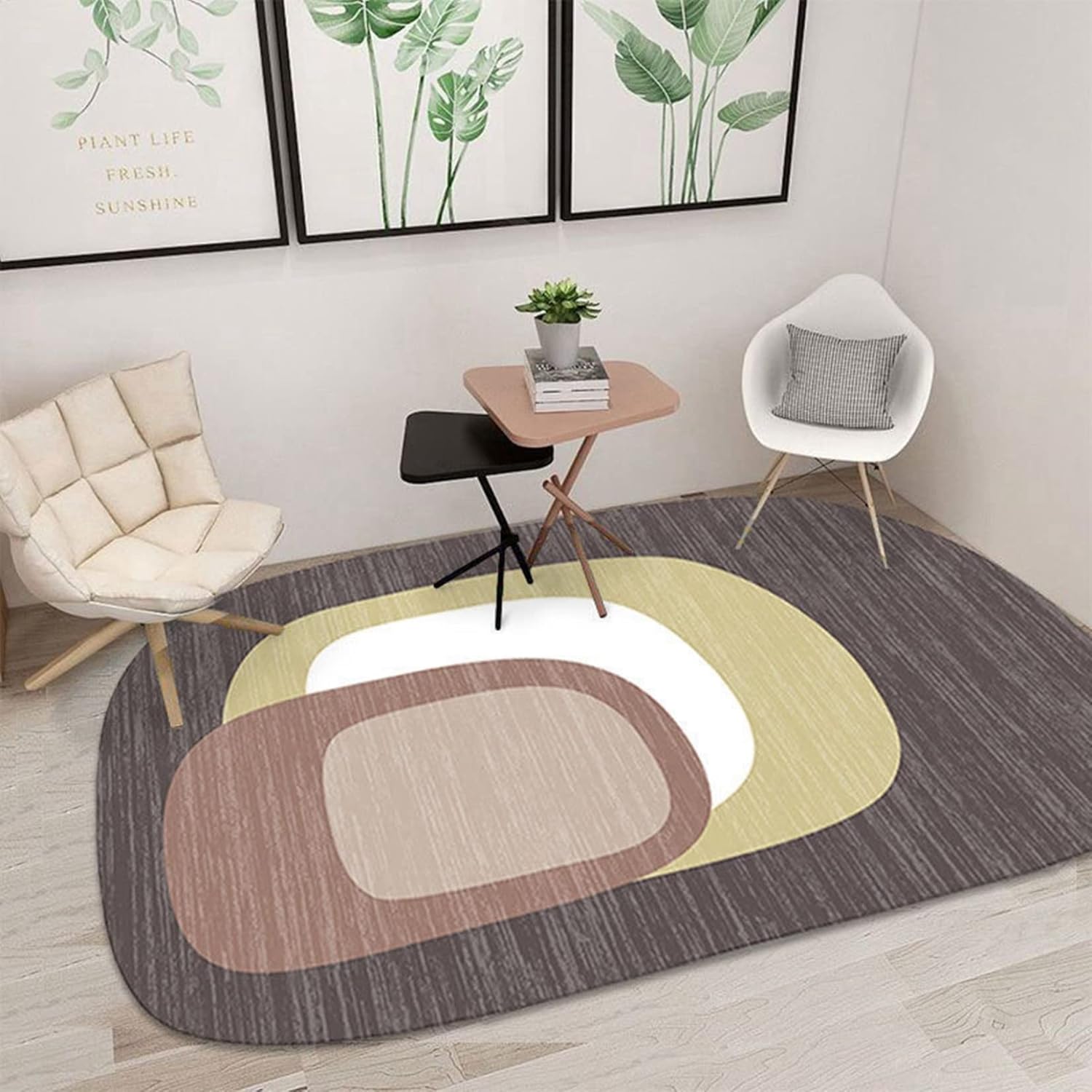 カーペット リビングマット 楕円形 不規則 100x160cm 北欧風 オールシーズ 薄型 掃除ラクラク 汚れにくい 洗える 簡約 モダン ズレない 滑り止め付 耐摩耗性 ラグマット 折り畳み お手入