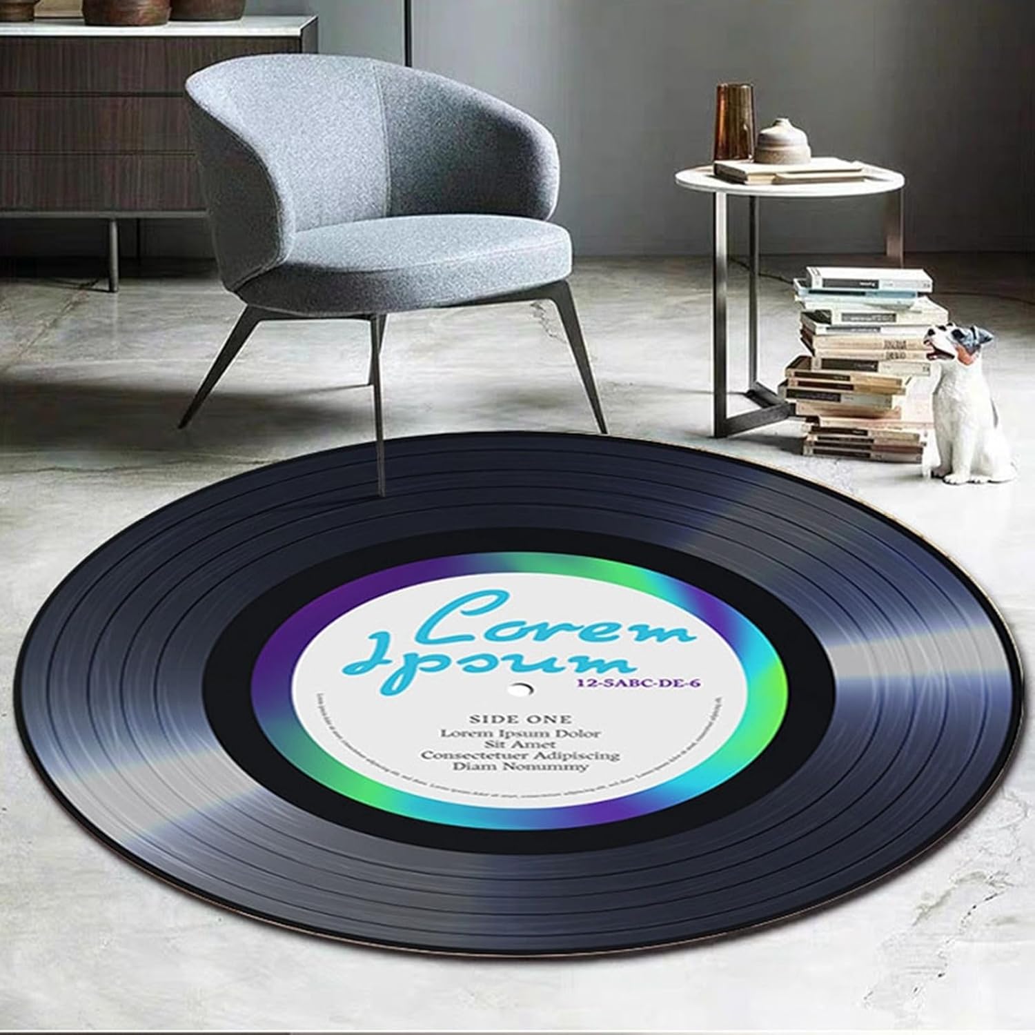 円形マット おしゃれ CDレコード ラグ ラグマットカーペット 直径100cm 絨毯 夏 洗える ホットカーペット対応 北欧 新生活 折り畳み可能 滑り止め付き 軽量 オールシーズン 手作り ラウンド